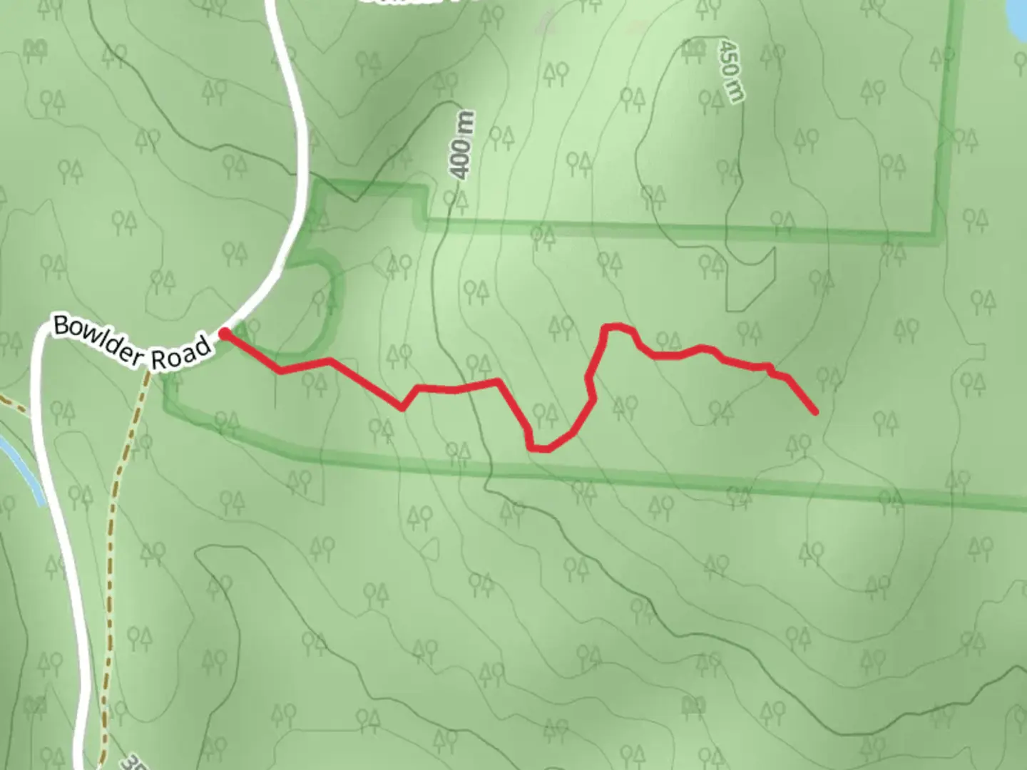 An image depicting the trail Bowlder Road and its surrounding area.