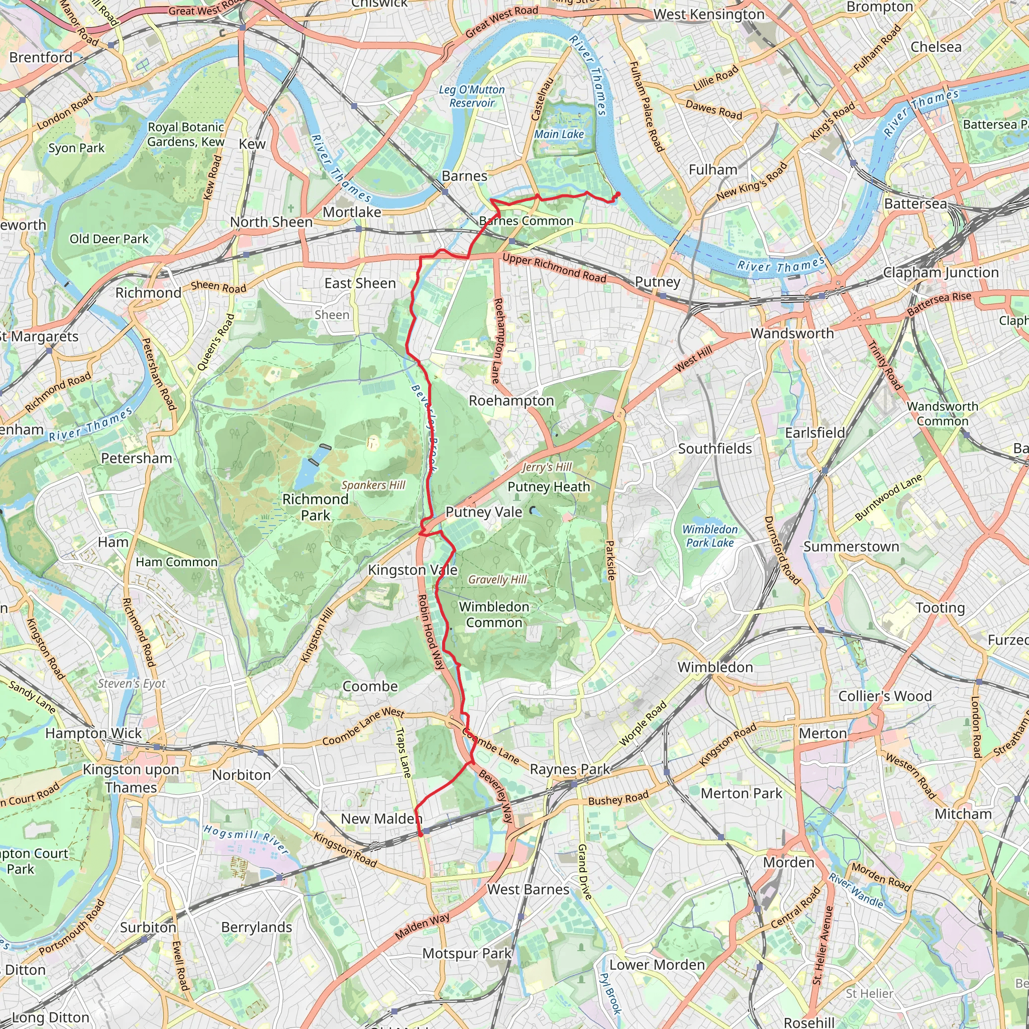 New Maiden to River Thames Walk mobile static map
