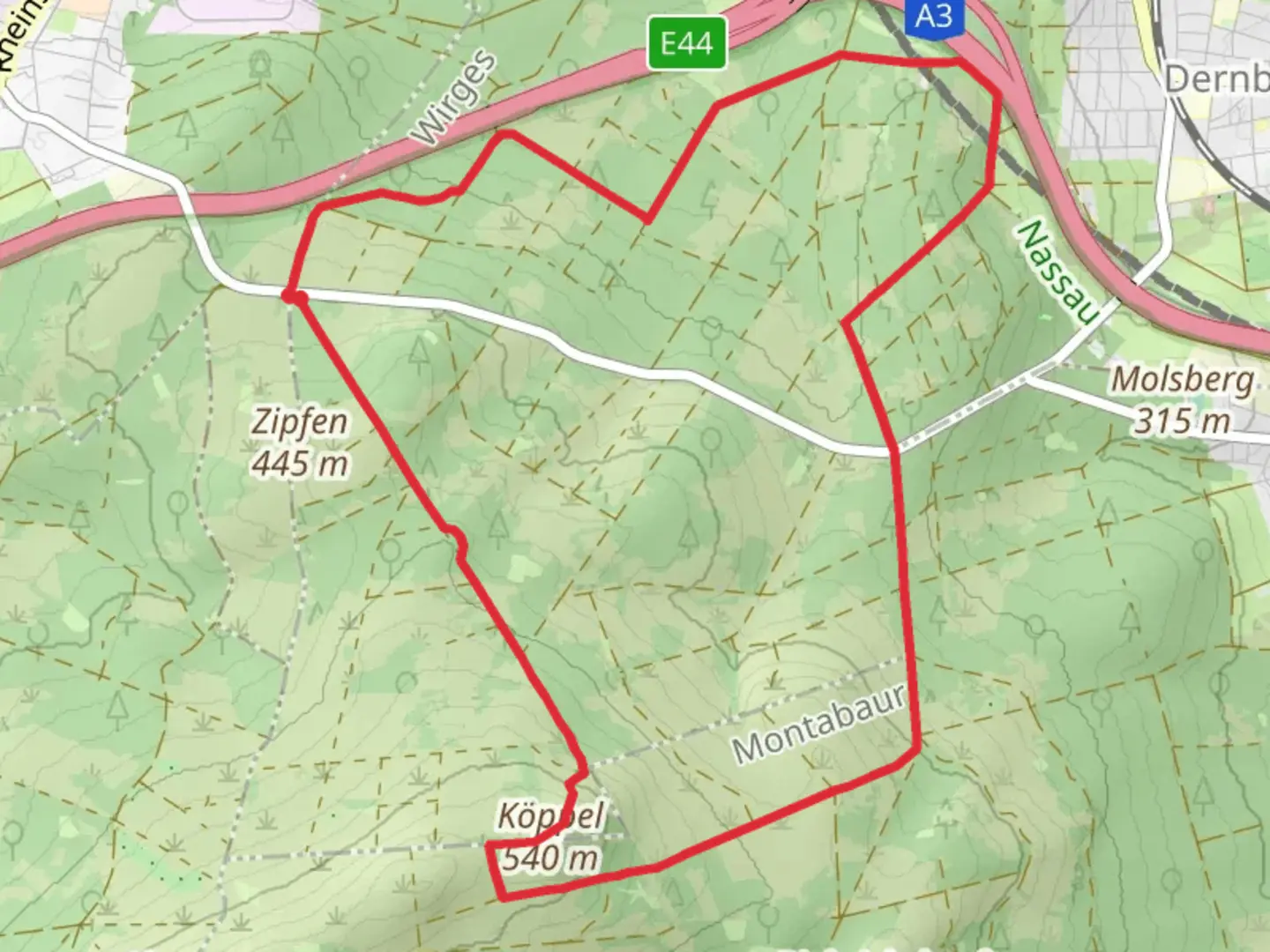 An image depicting the trail Koeppel via Koeppelweg 2 and its surrounding area.