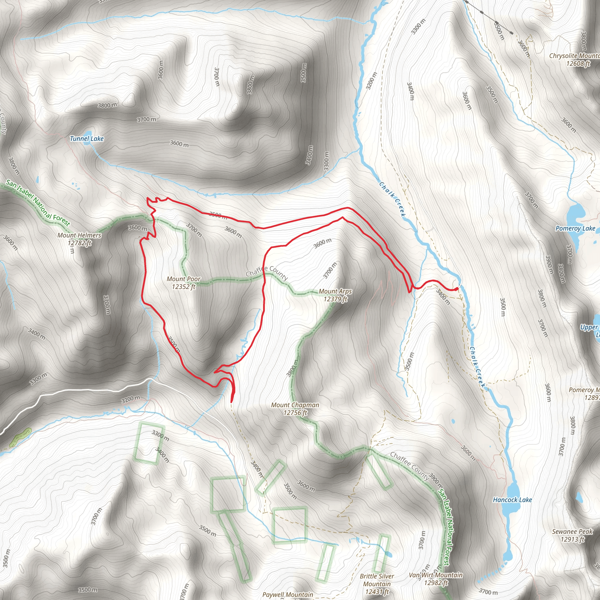 Tunnel Lake, Alpine Tunnel and Williams Pass Loop Trail mobile static map