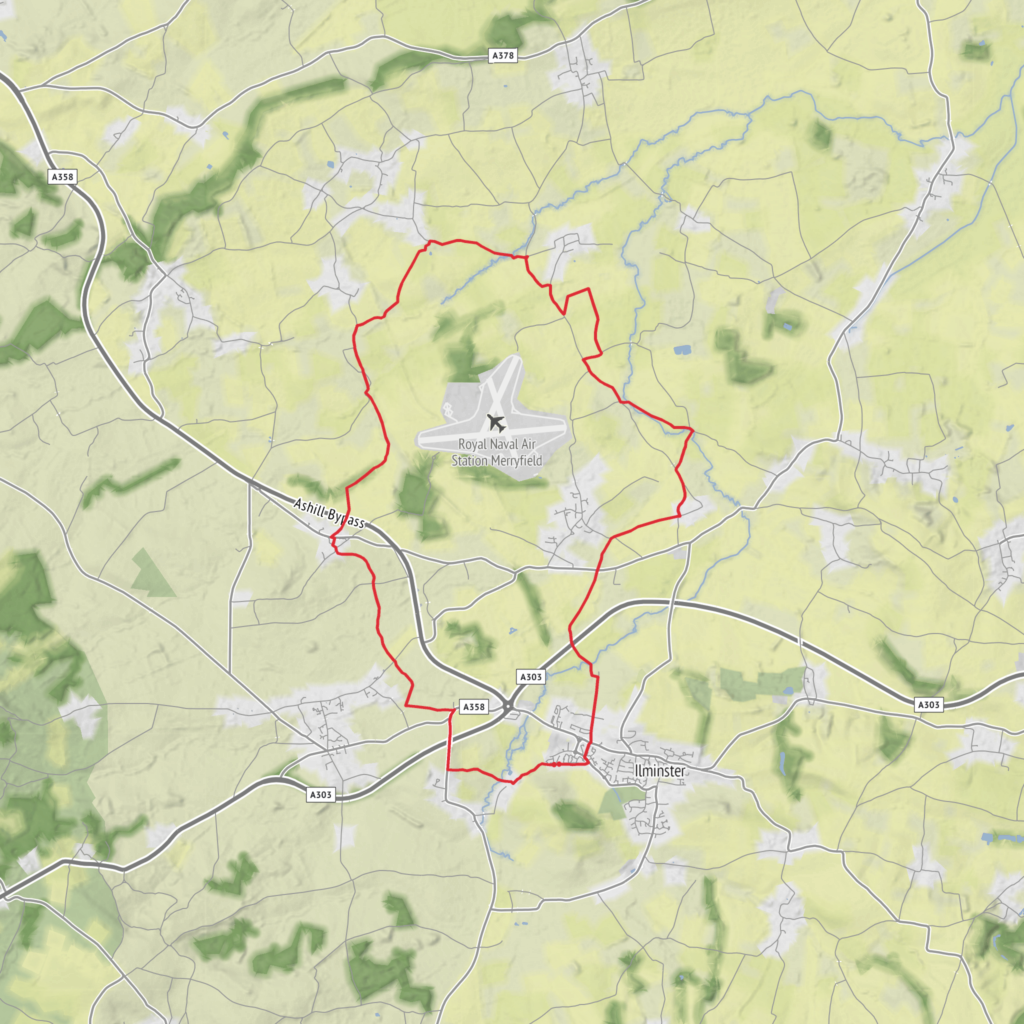 Ilminster Loop via Broad bridge and Speke's Hill mobile static map