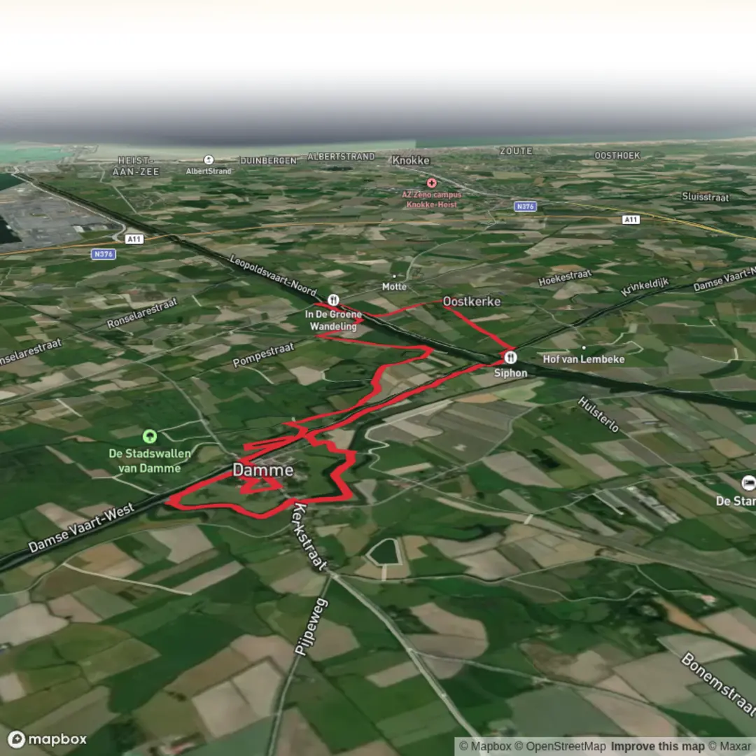 An image depicting the trail Damse vaart wandelroute and its surrounding area.