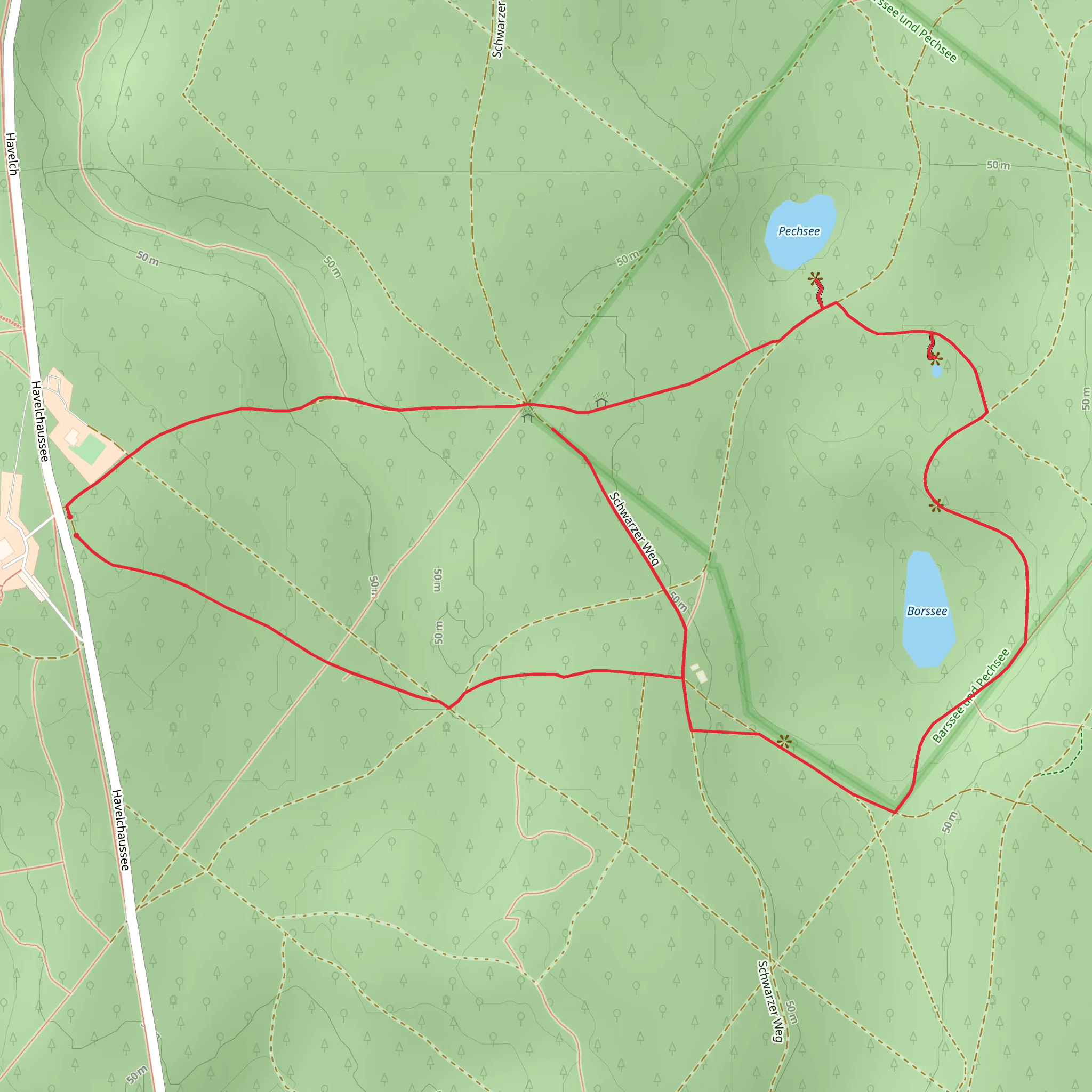 Gluecksfall Pechsee, Explosion der Artenvielfalt and Aussicht Loop via Berlin Wald Klima mobile static map