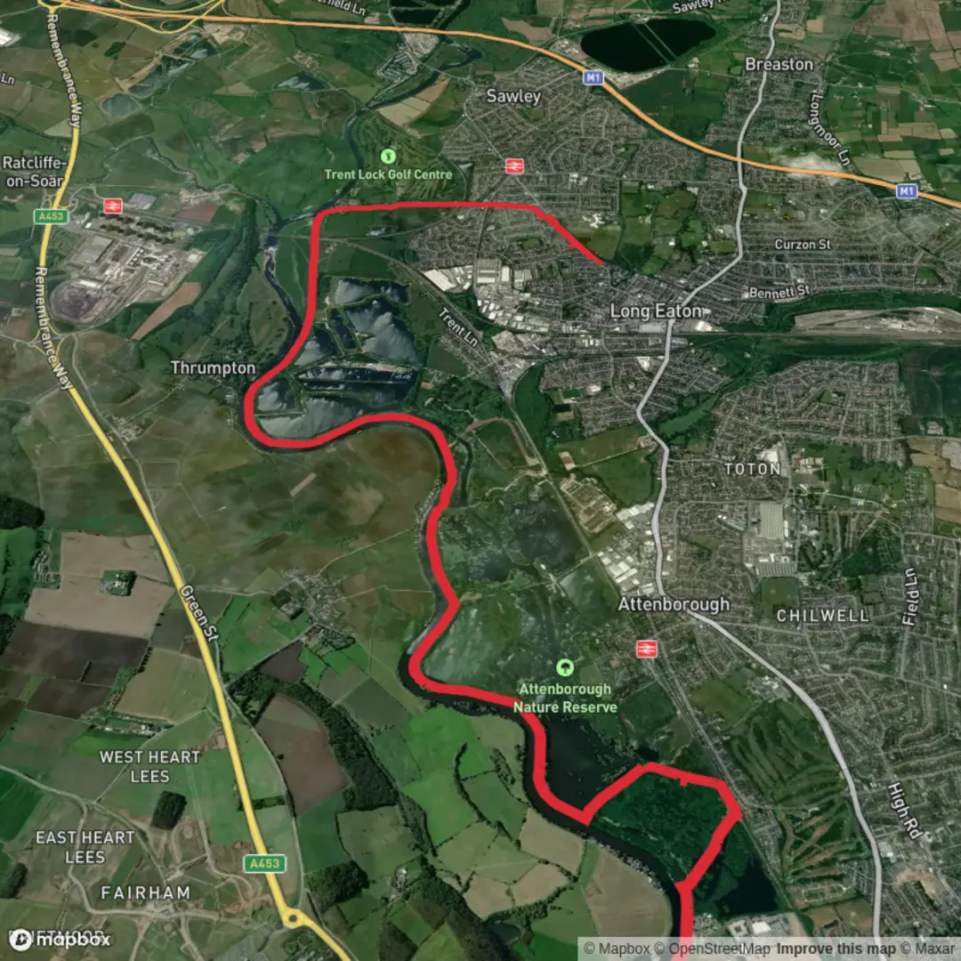 An image depicting the trail River Trent and Attenborough Nature Reserve and its surrounding area.