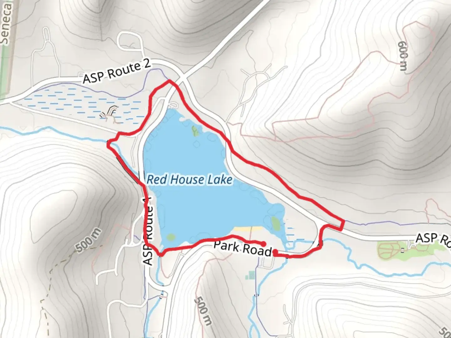 An image depicting the trail Red Lake House and Red House Brook Loop and its surrounding area.