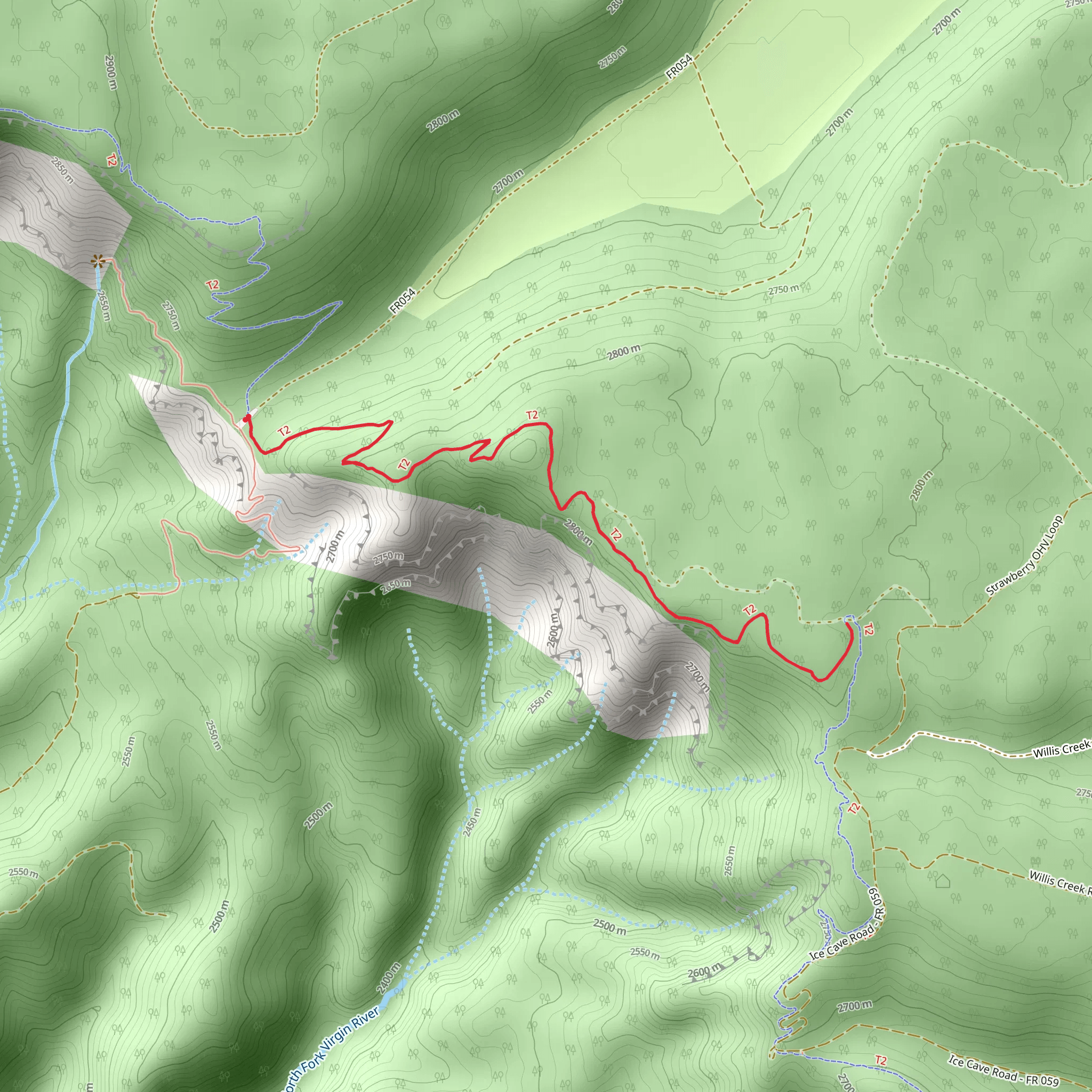Virgin River Rim Trail - Strawberry Point to Cascade Falls mobile static map