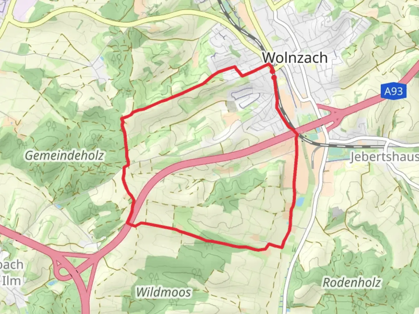 An image depicting the trail Hopfenlehrpfad and Wanderweg 91 Loop and its surrounding area.
