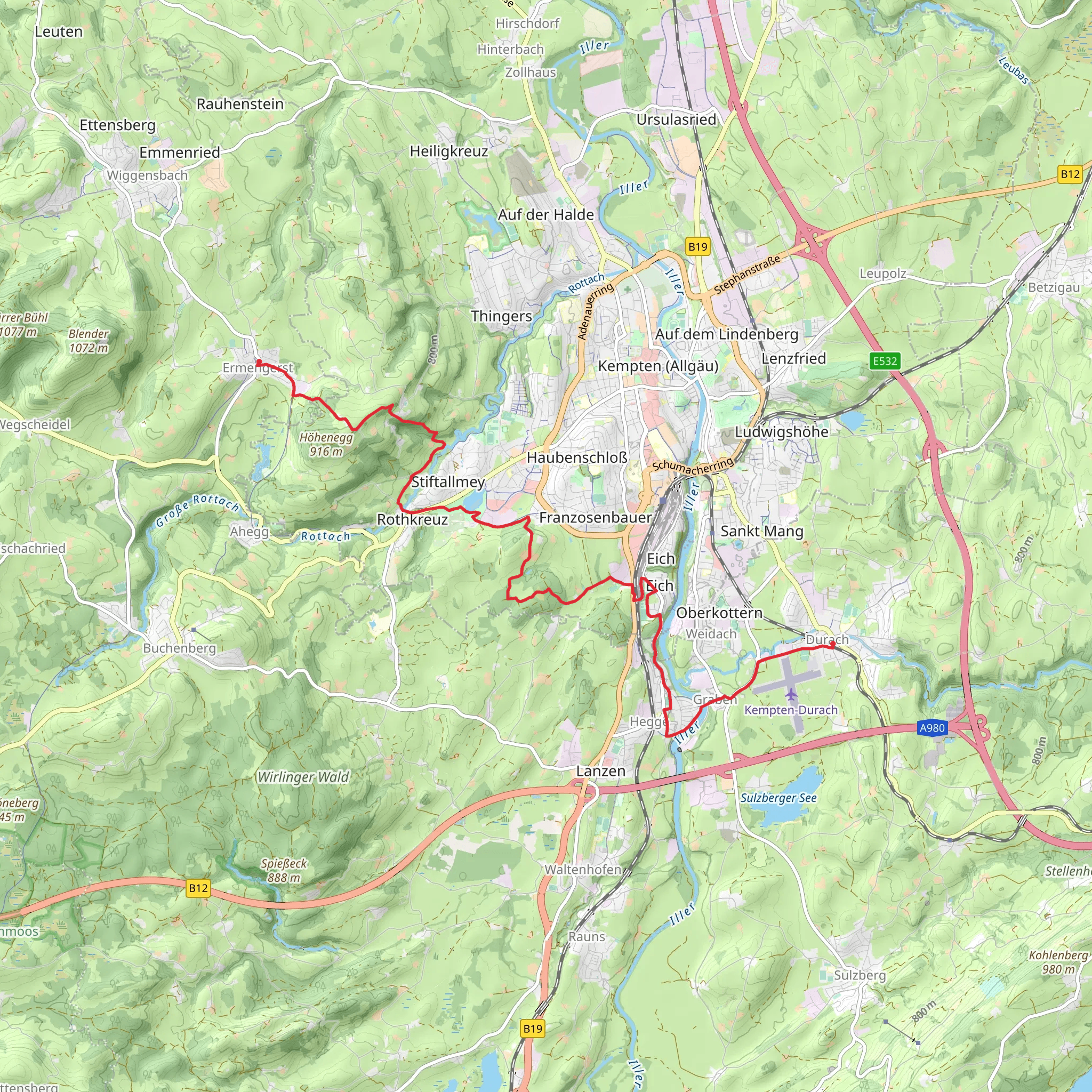 Ermengerst to Durach Walk mobile static map