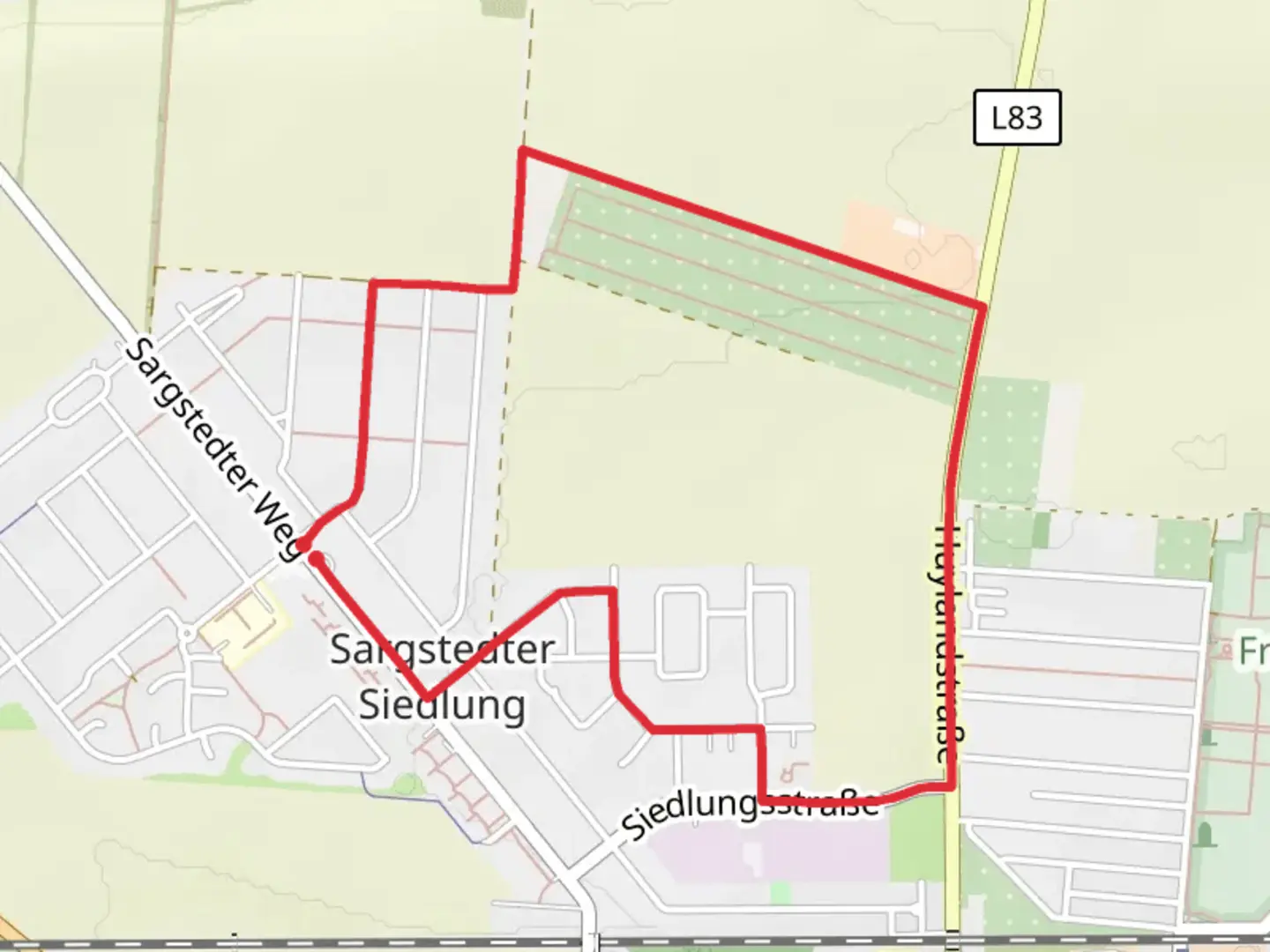 An image depicting the trail Sargstedter Siedlung Loop and its surrounding area.