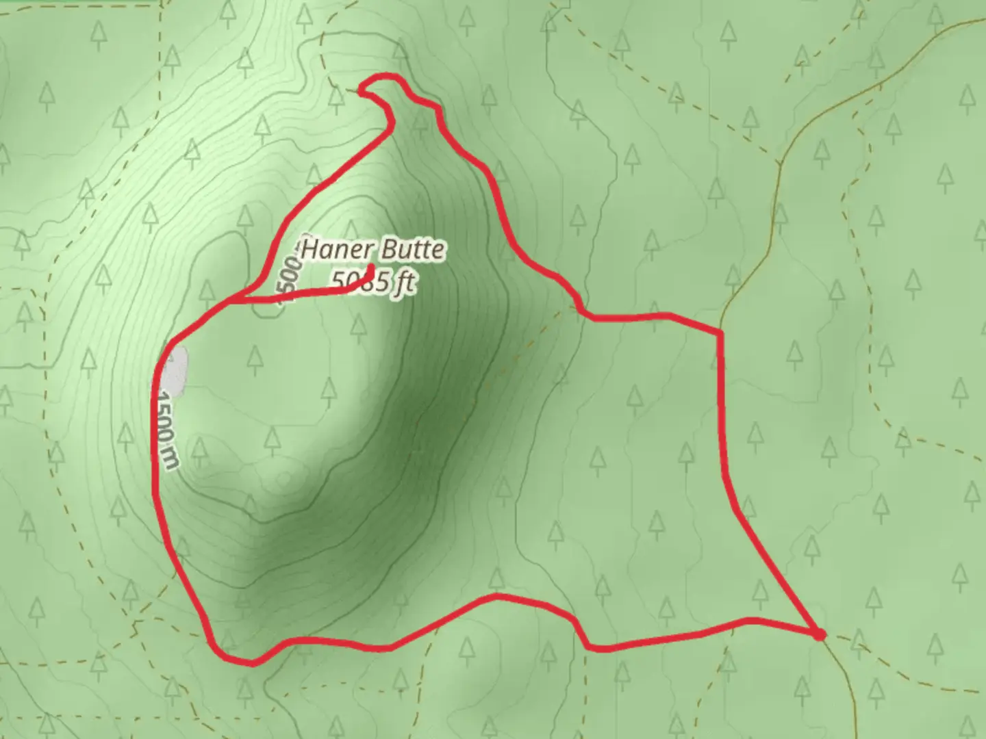 An image depicting the trail Haner Butte Loop and its surrounding area.