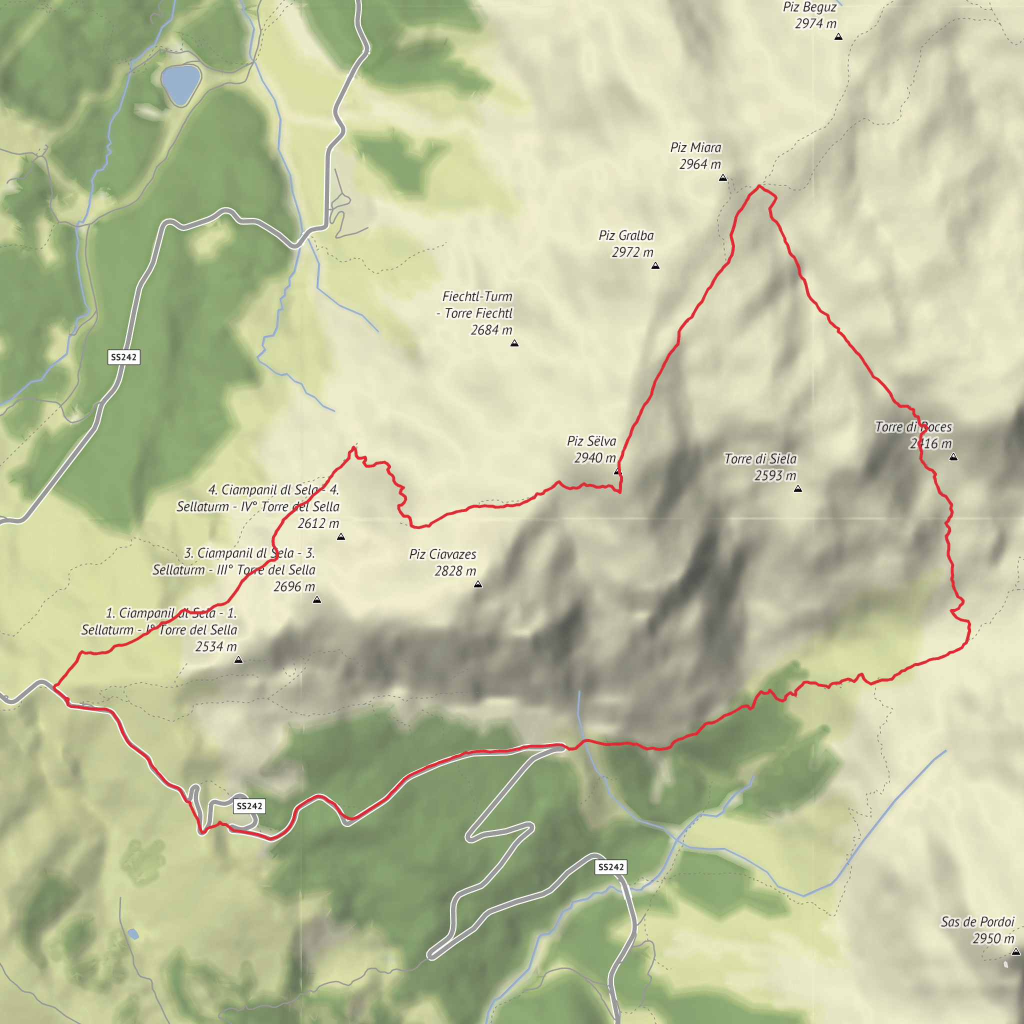 Hike 2 - Via Ferrata Mesules (Pößnecker) - Piz Selva mobile static map
