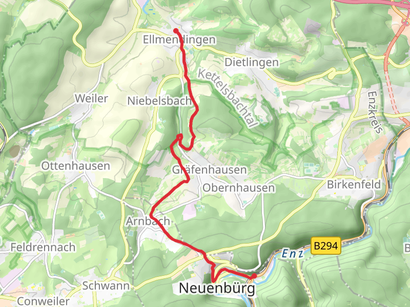 Neuenbürg to Ellmendingen via Sixtweg and Oberes Weitfeld