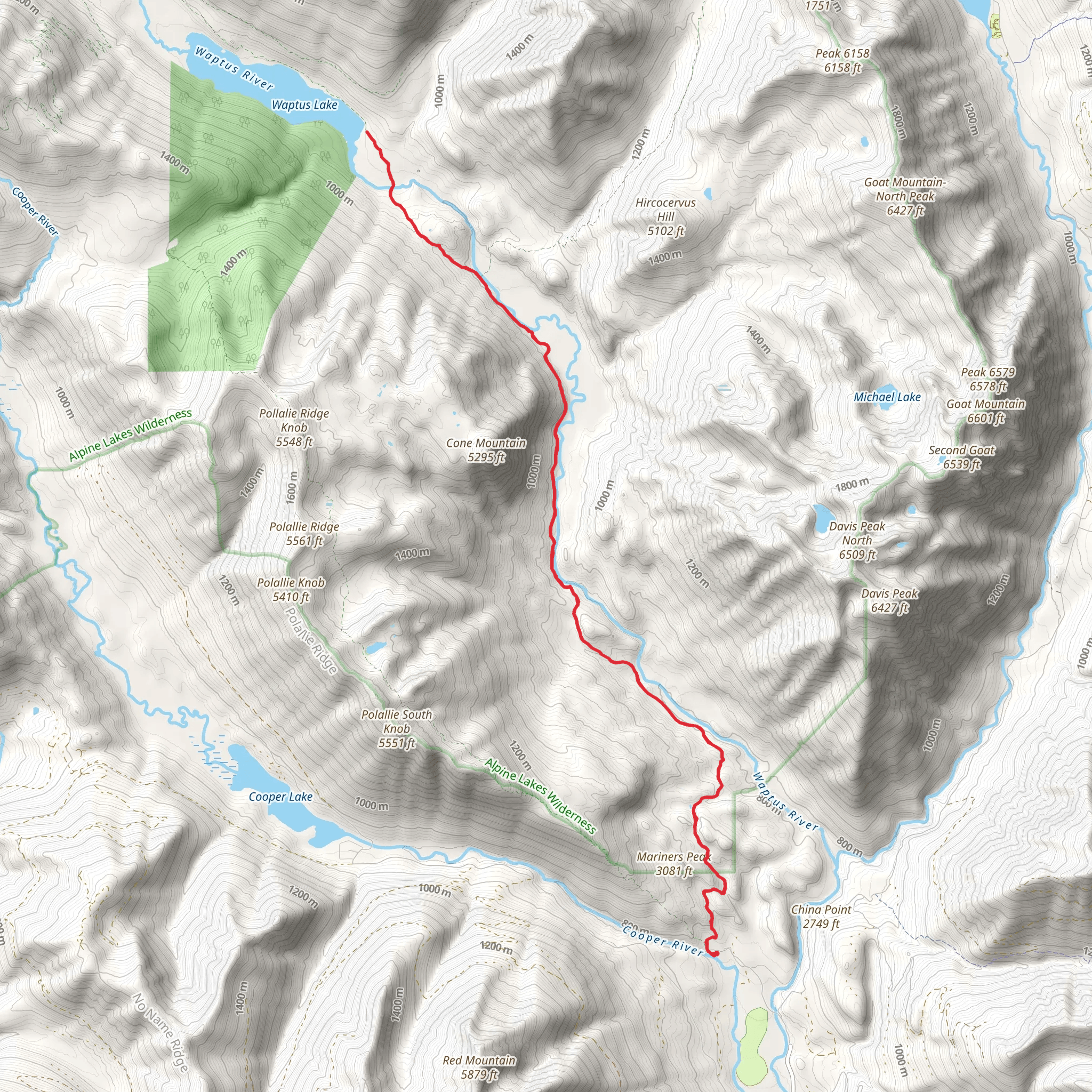 Waptus Horse Ford Trail via Waptus River Trail mobile static map