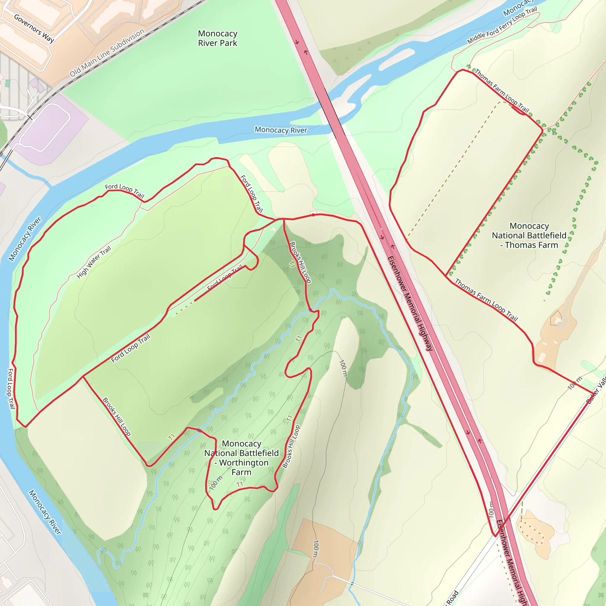 Monocacy National Battlefield - Worthington Farm and Thomas Farm Loop mobile static map
