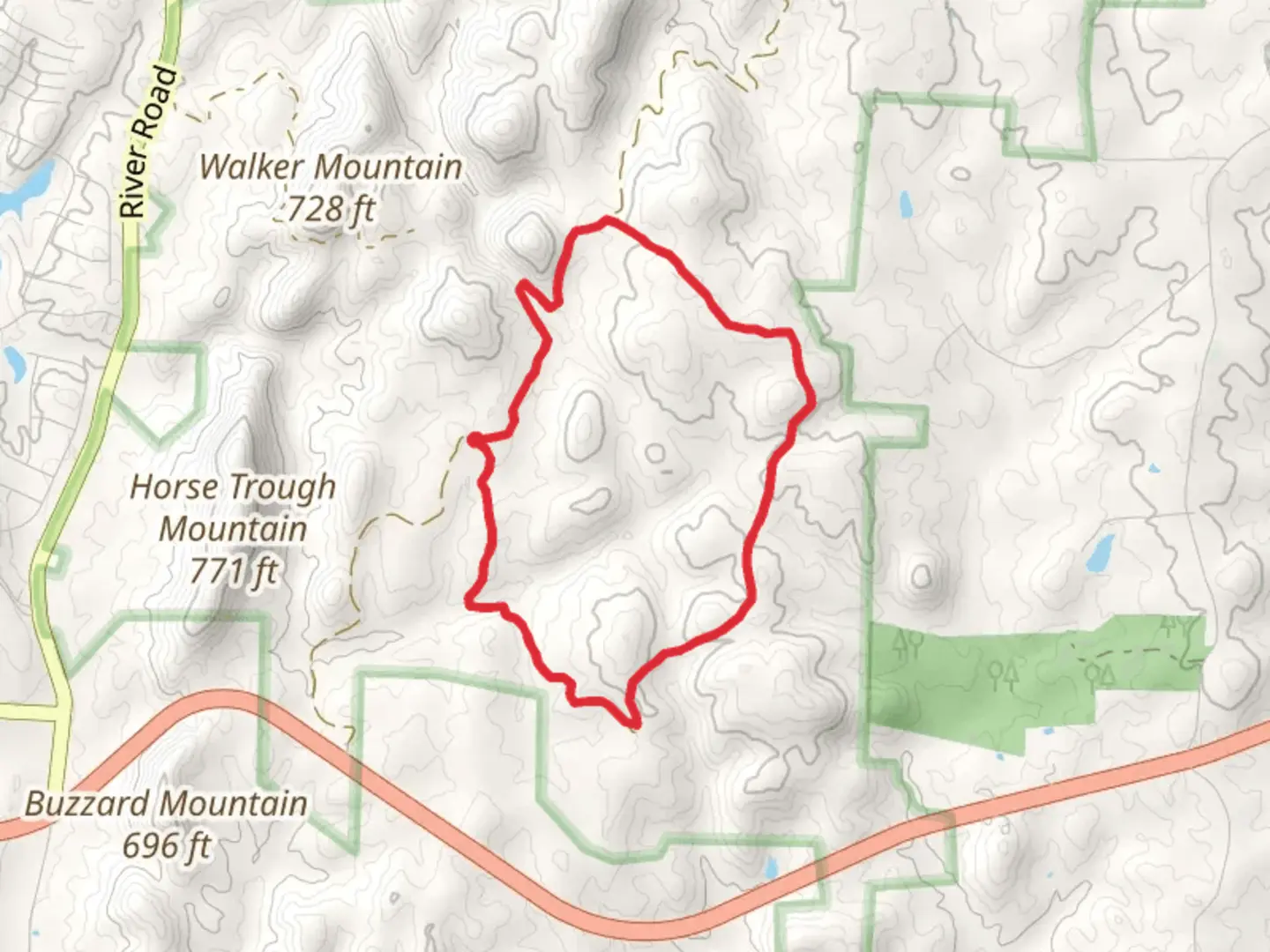 An image depicting the trail Wood Run Loop and its surrounding area.