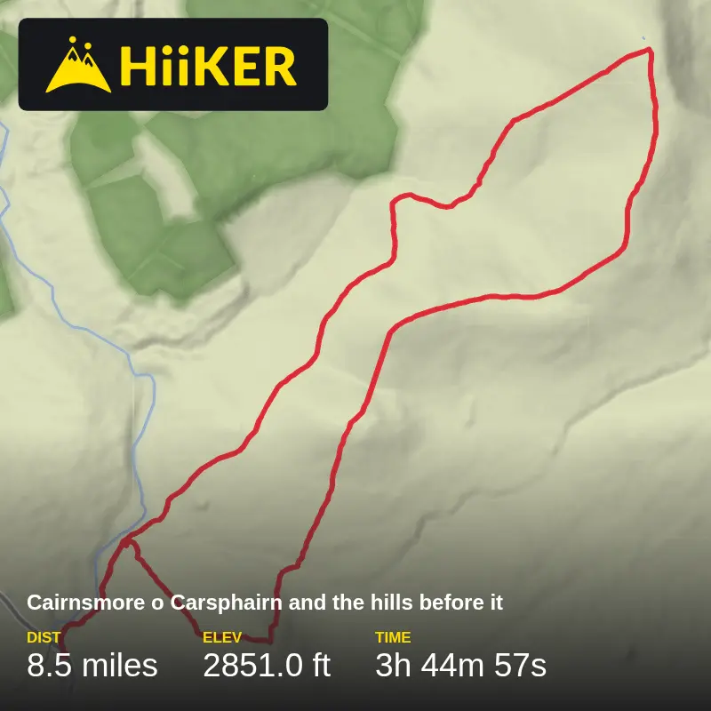 A map preview of the recording Cairnsmore o Carsphairn and the hills before it .