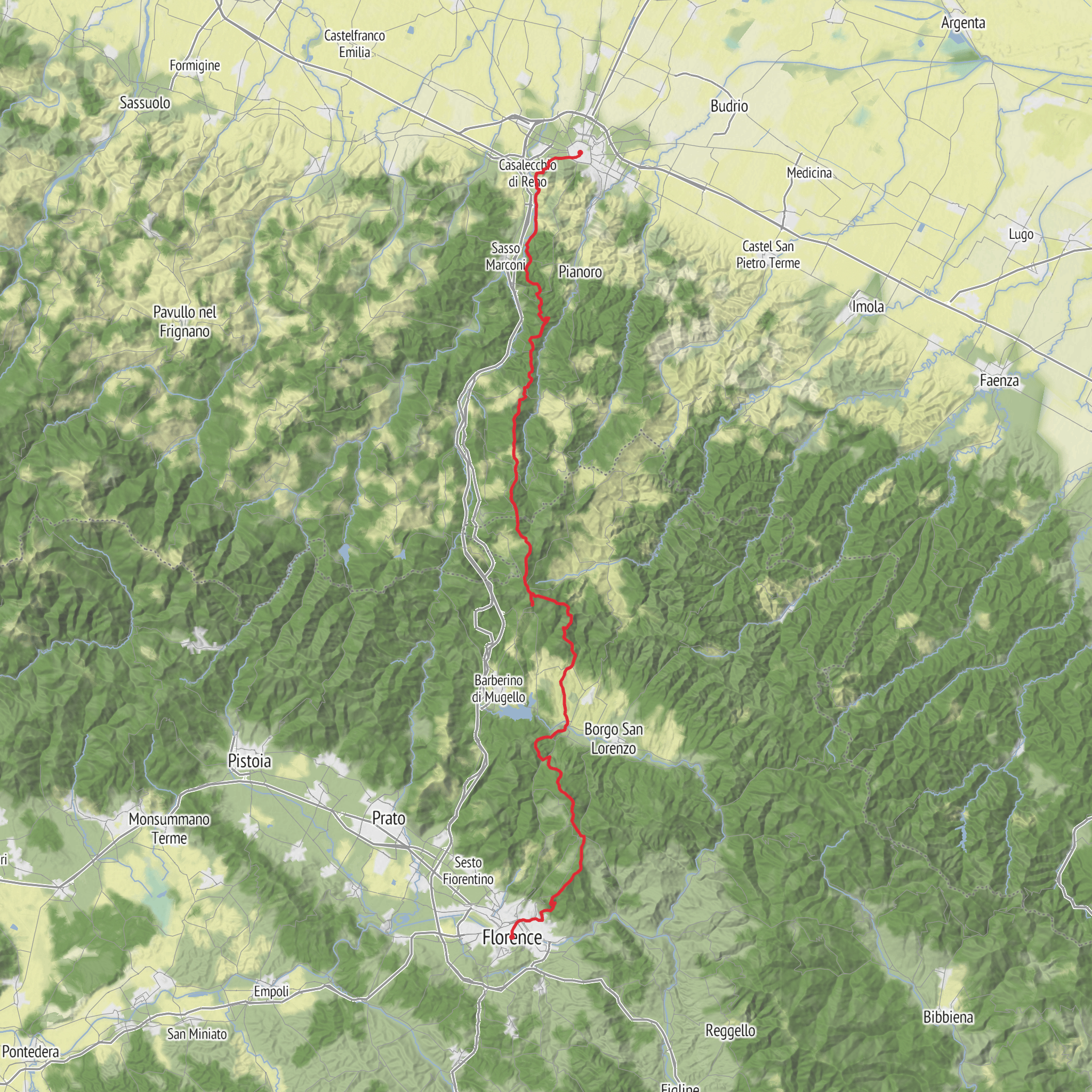 Bologna to Florence mobile static map