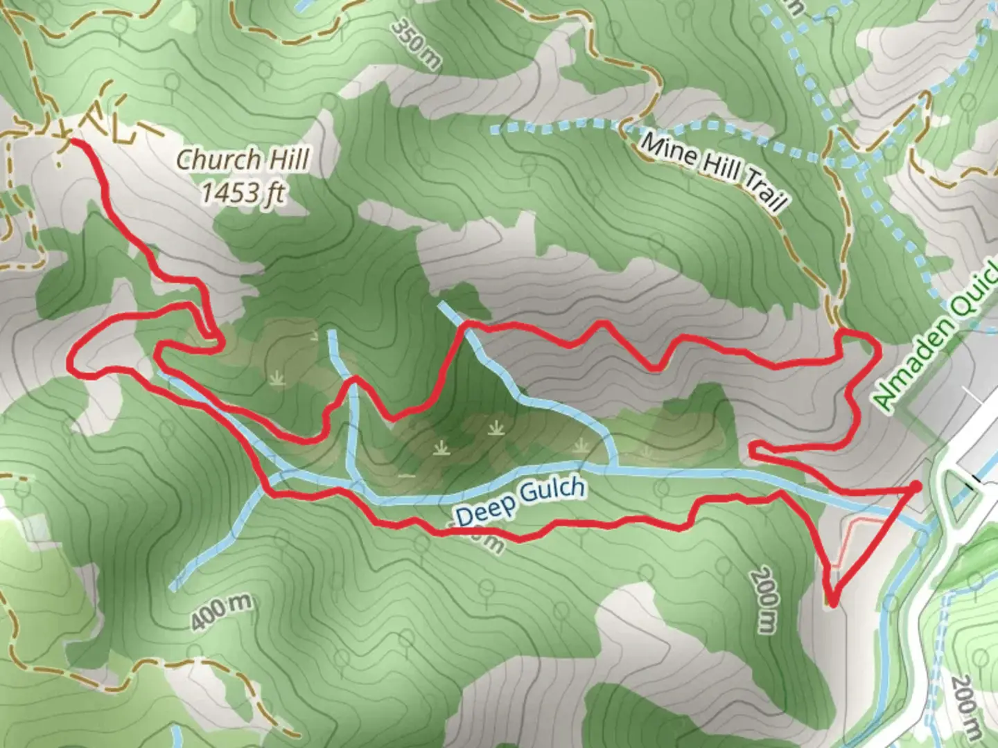 An image depicting the trail Deep Gulch - English Camp - Mine Hill Loop Trail and its surrounding area.