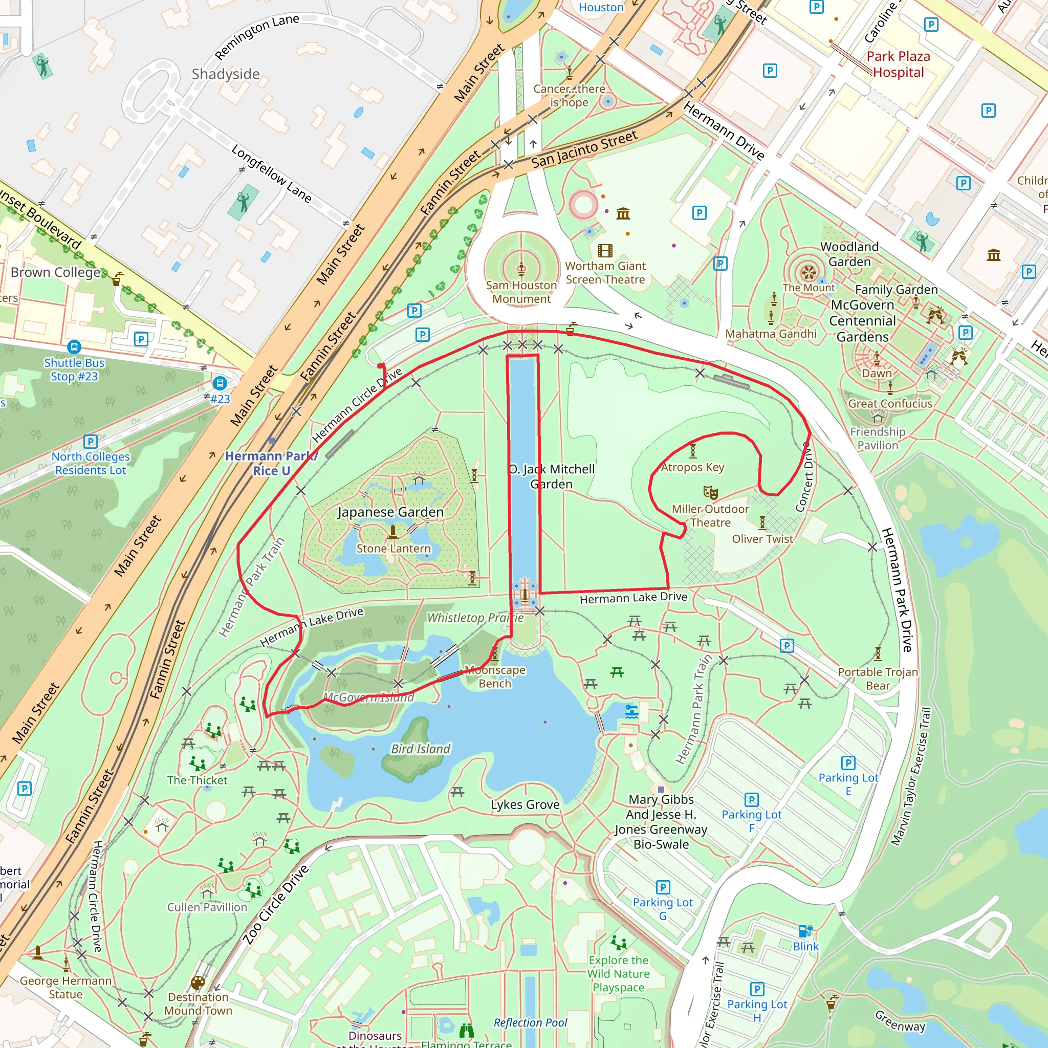 Mary Gibbs and Jesse H Jones Reflecting Pool Loop mobile static map
