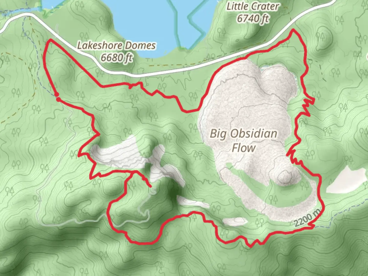 An image depicting the trail Newberry Crater Trail, Lost Lake Trail and Crater Rim Loop Trail and its surrounding area.