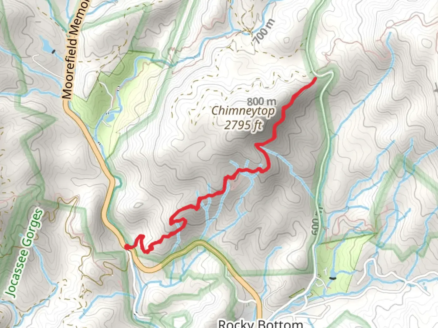An image depicting the trail Chimneytop Gap via Foothills Trail and its surrounding area.