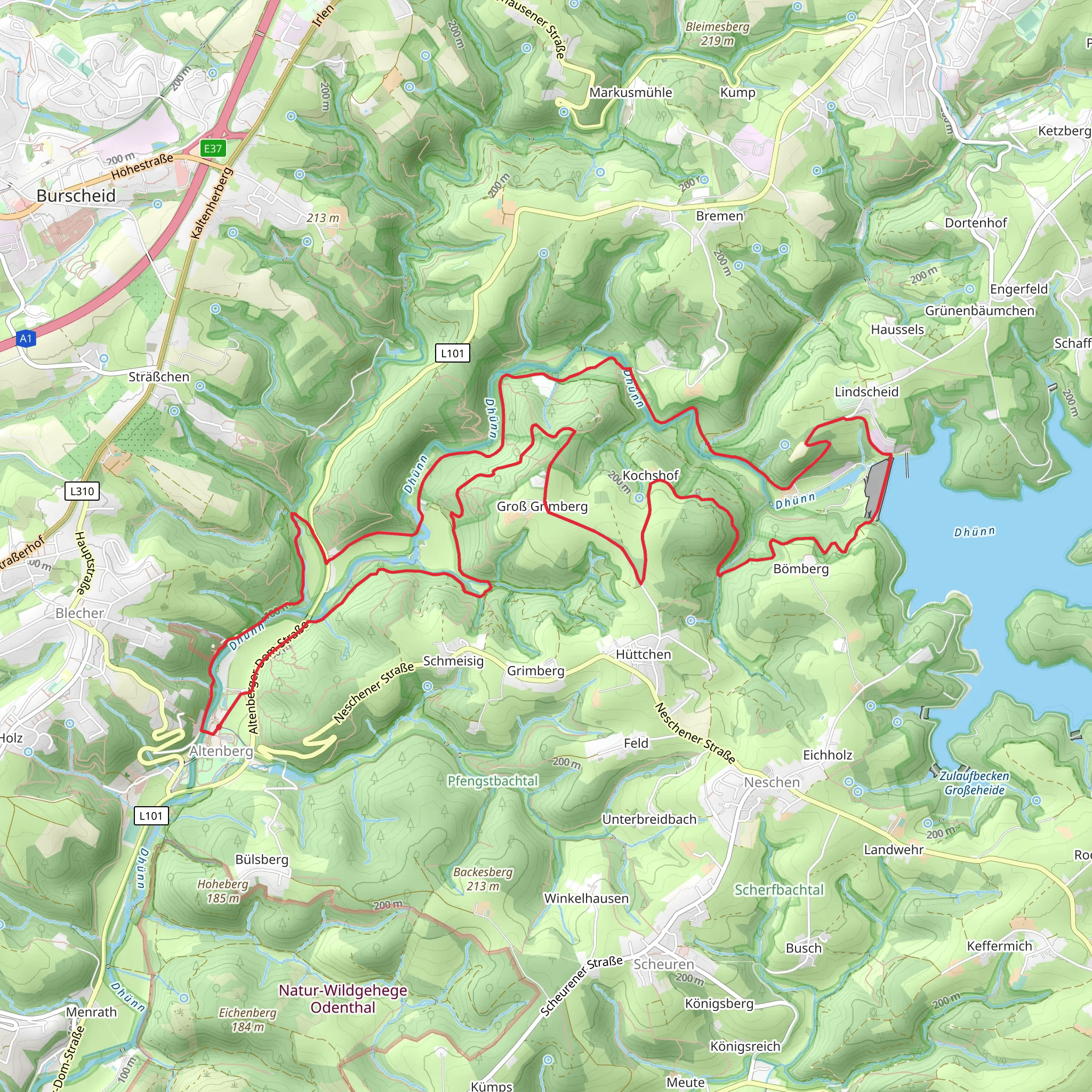 Altenberg and Lindscheid Loop via Grobe Dhunntalsperre mobile static map