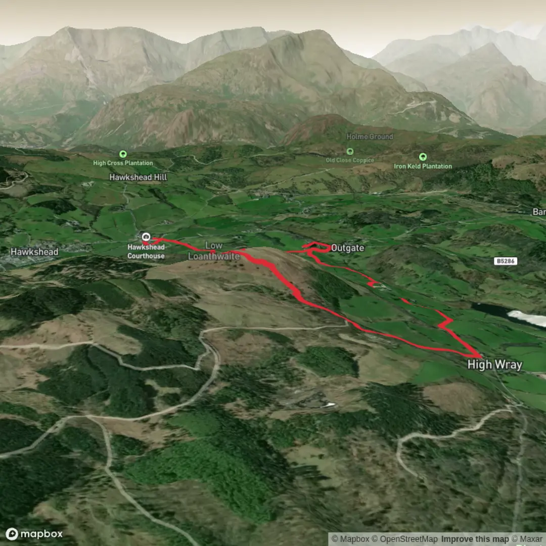 An image depicting the trail Hawshead Latter Barrow Loop and its surrounding area.
