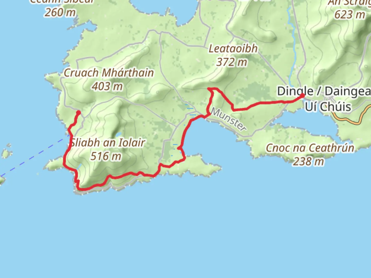 An image depicting the trail Dingle to Dunquin and its surrounding area.