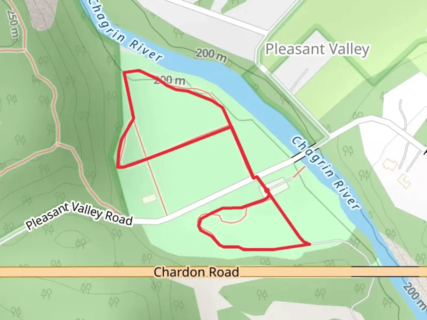An image depicting the trail Pleasant Valley Park Loop and its surrounding area.