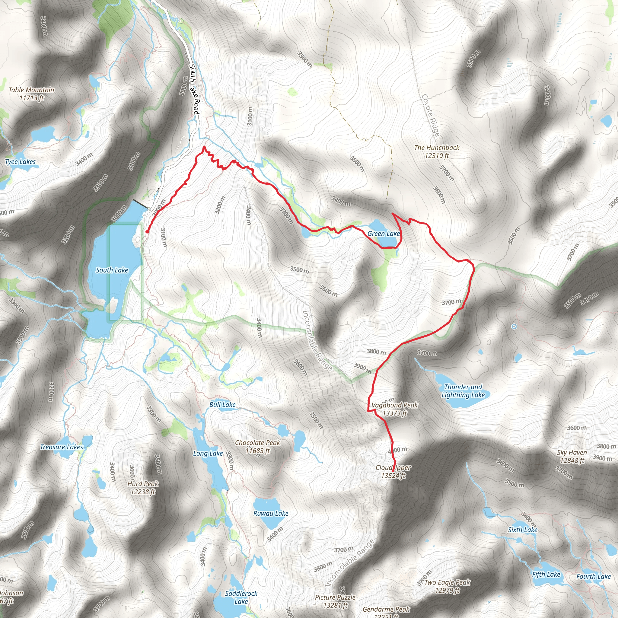 Cloudripper via Rainbow Pack Station Trail mobile static map