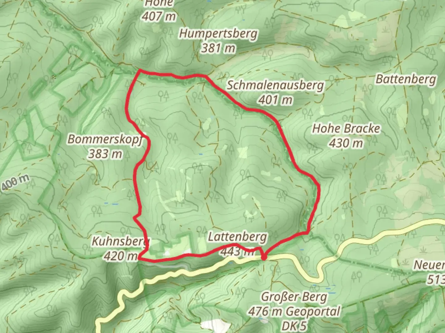 An image depicting the trail Lattenberg Rundweg A2 and A3 and its surrounding area.