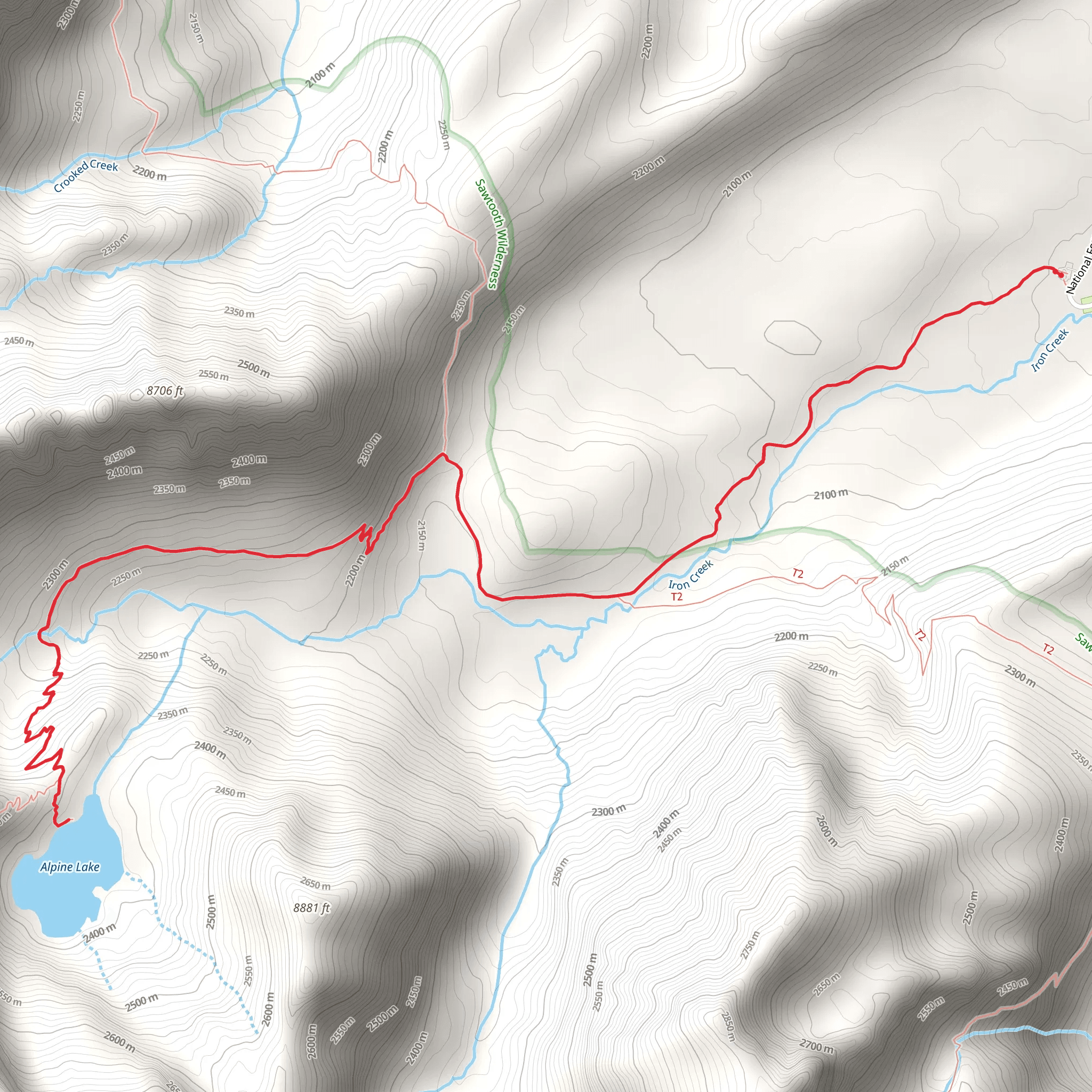 Alpine Lake via Iron Creek-Stanley Lake Trail mobile static map