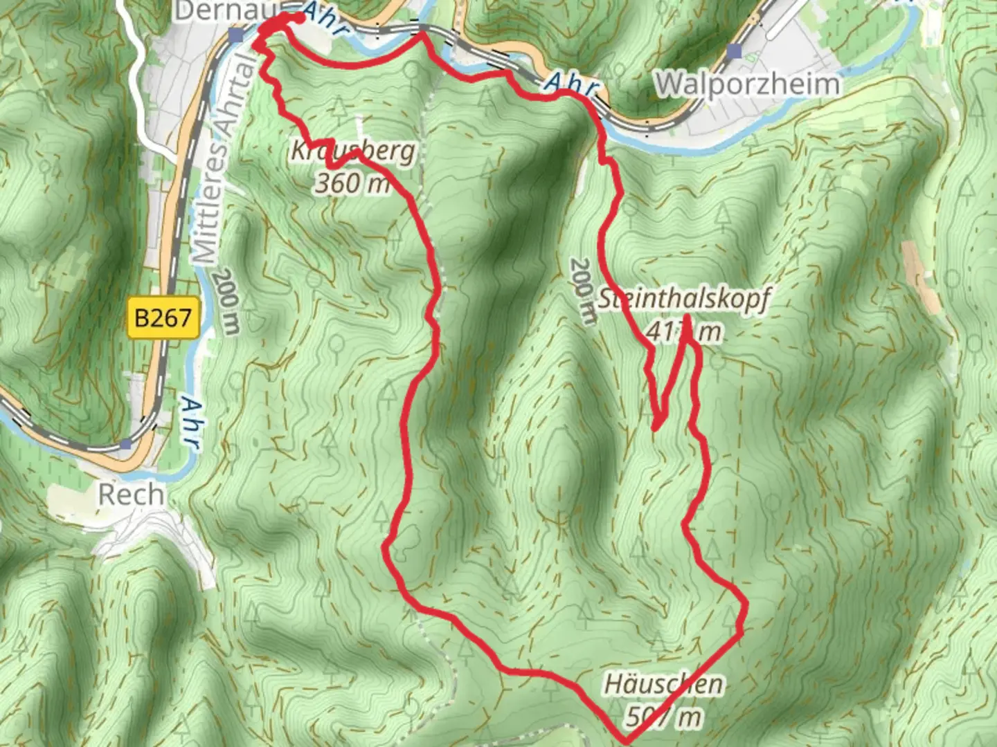 An image depicting the trail Krausberg and Steinthalkopf via Ahrtalweg and its surrounding area.