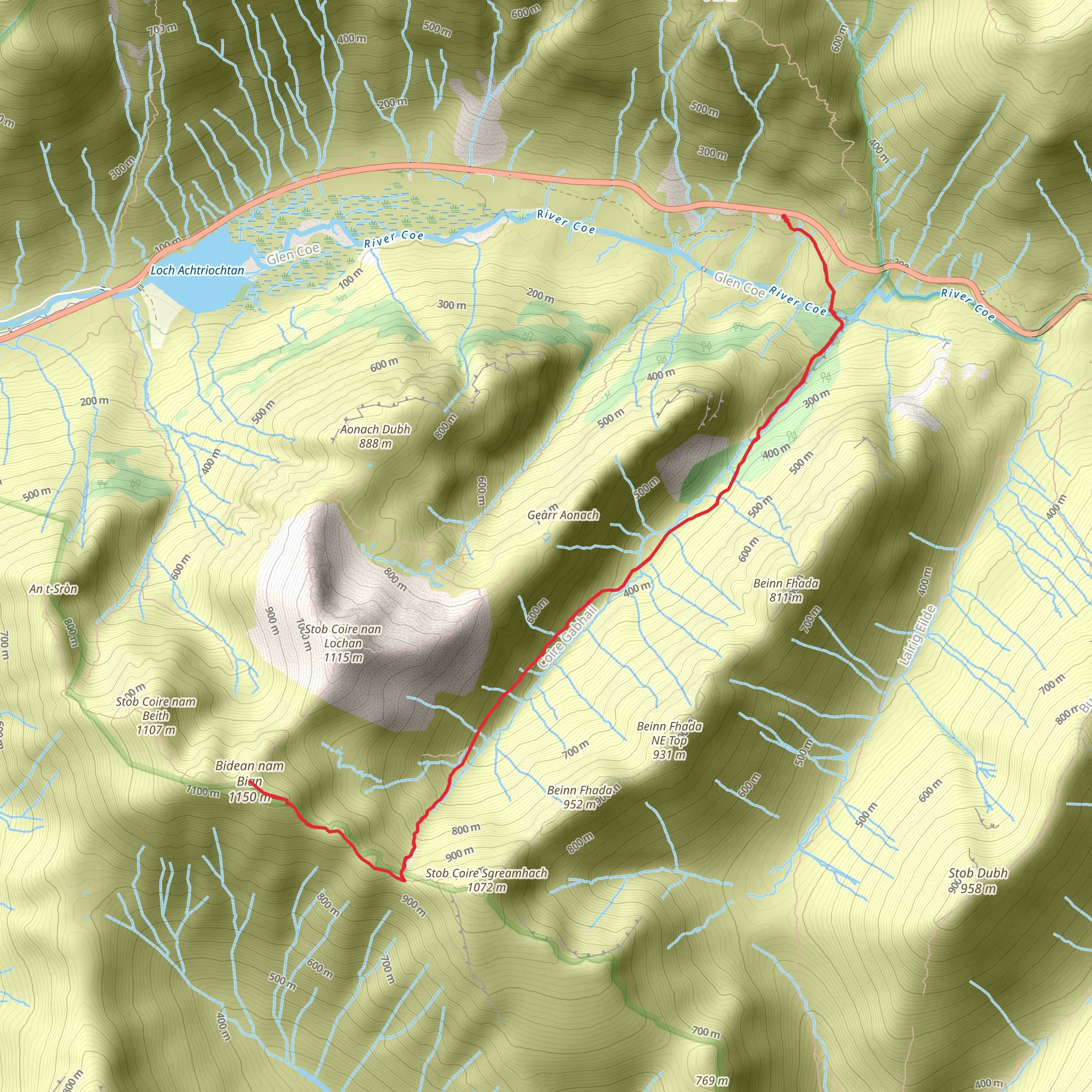 Bidean nam Bian via Coire Gabhail mobile static map