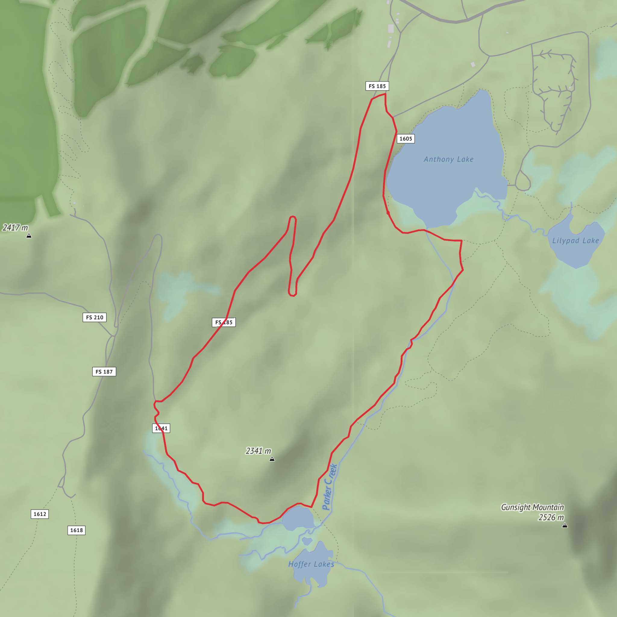 Anthony Lake and Hoffer Lakes Loop Trail mobile static map