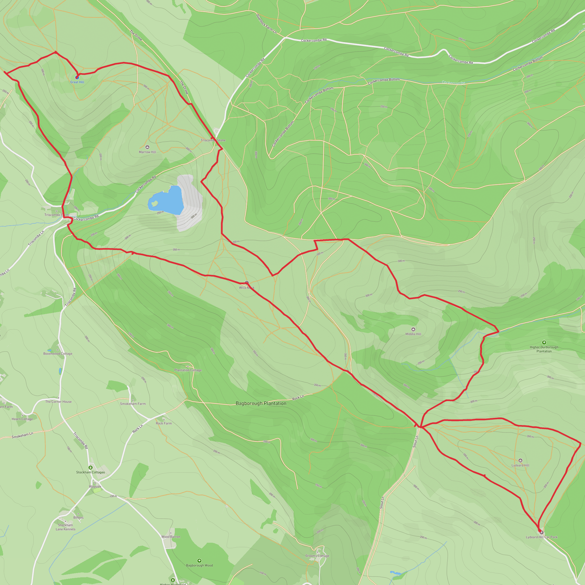 Lydeard Hill to Triscombe Loop via Great Hill and Middle Hill mobile static map