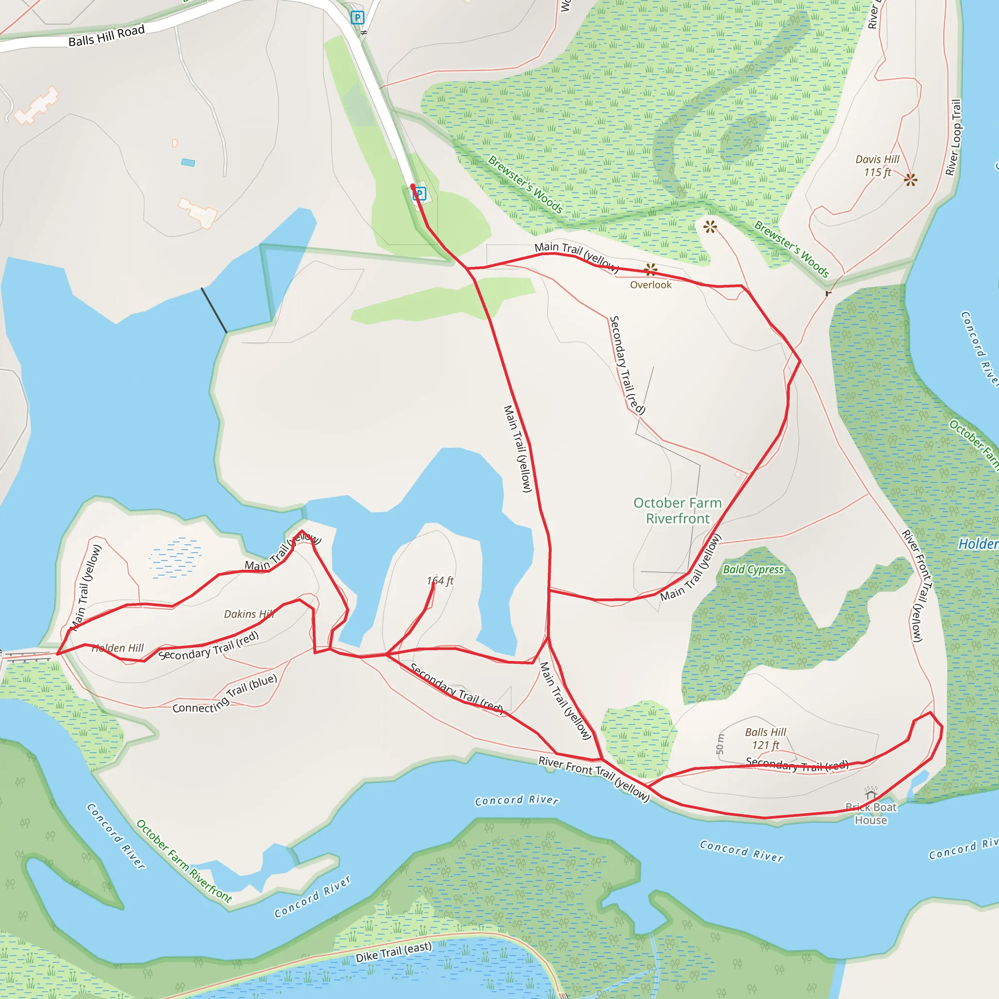 Dakins Hill, Holden Hill via October Farm Loop mobile static map