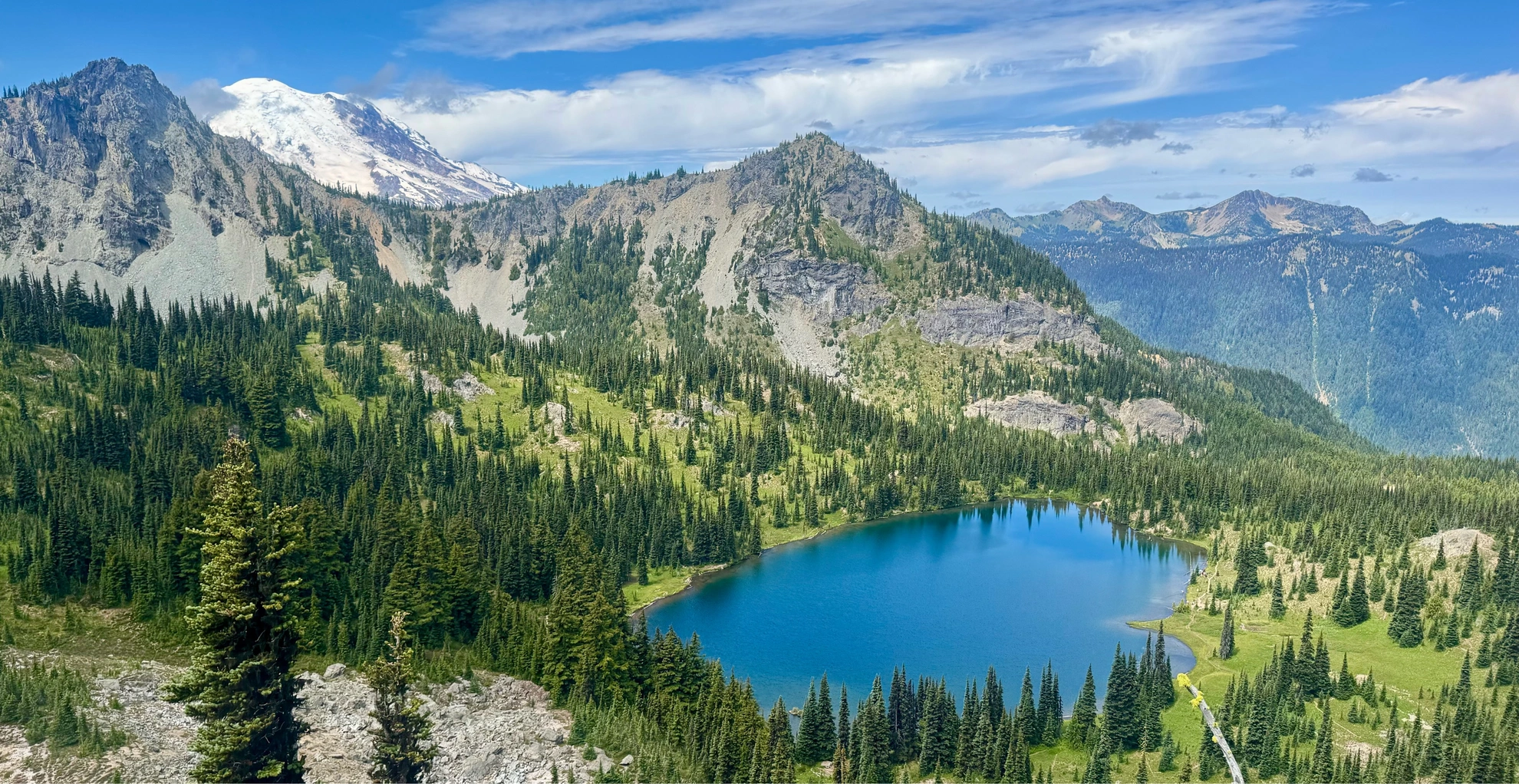 An image depicting the trail Sheep Lake, Sourdough Gap, Upper Crystal Lake overlook and its surrounding area.
