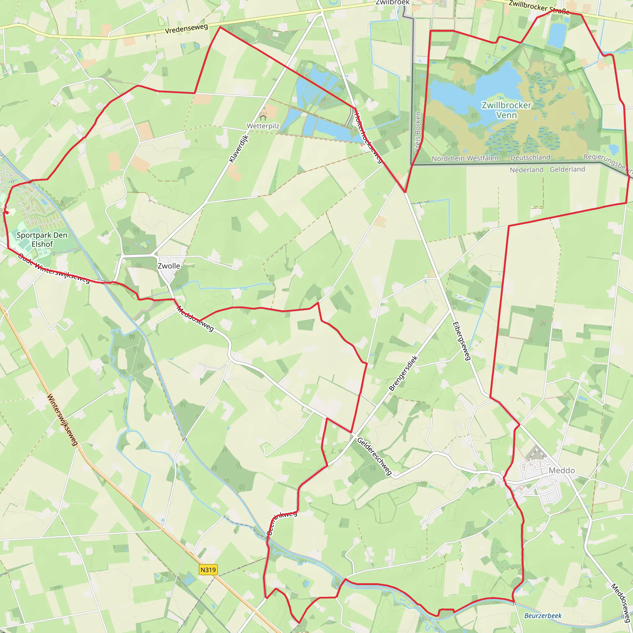 Marhulzenpad and Garversbultenpad via De Leemputten and Zwillbrocker Venn mobile static map