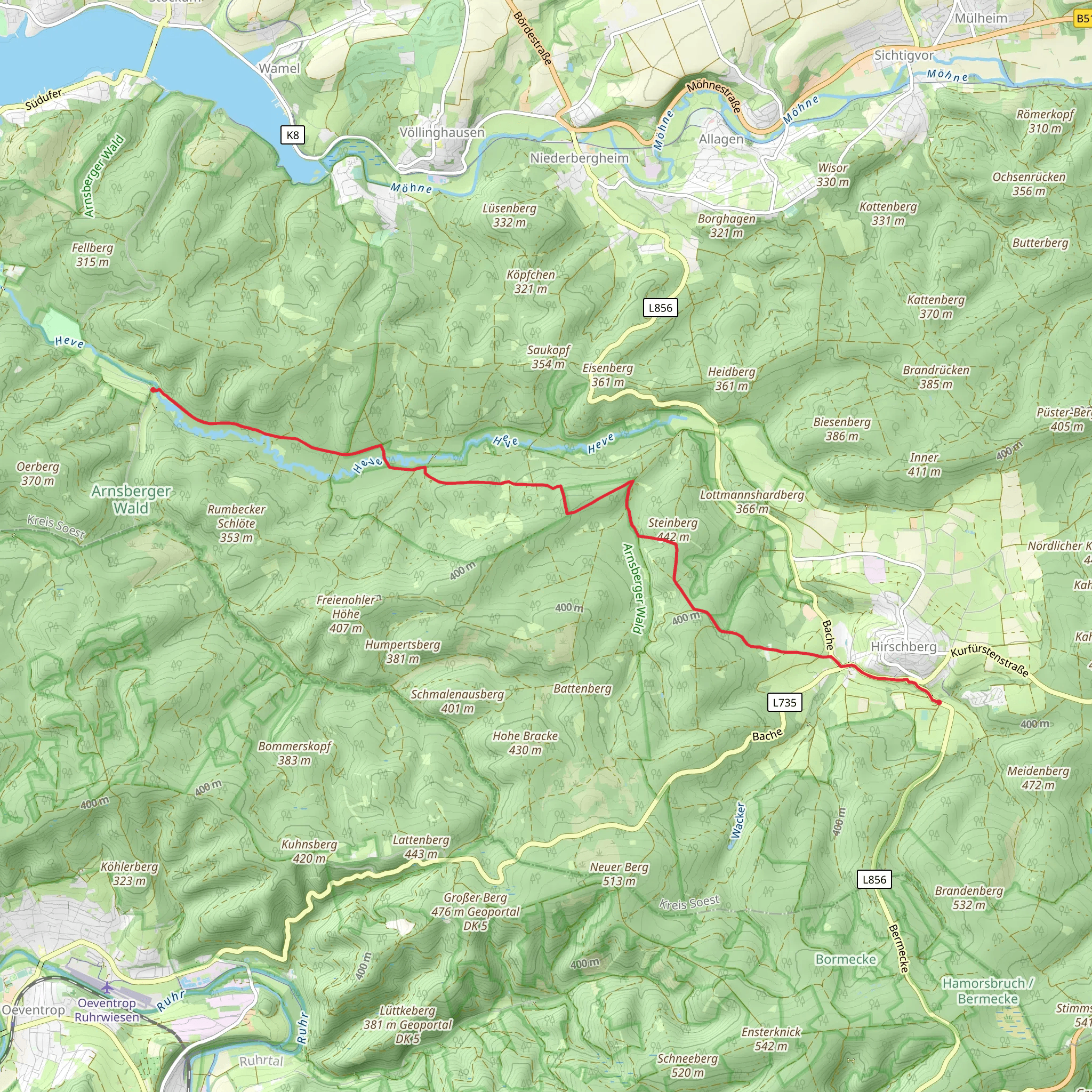 Neuhaus to Hirschberg via Querweg and Knickenhagenschneise mobile static map