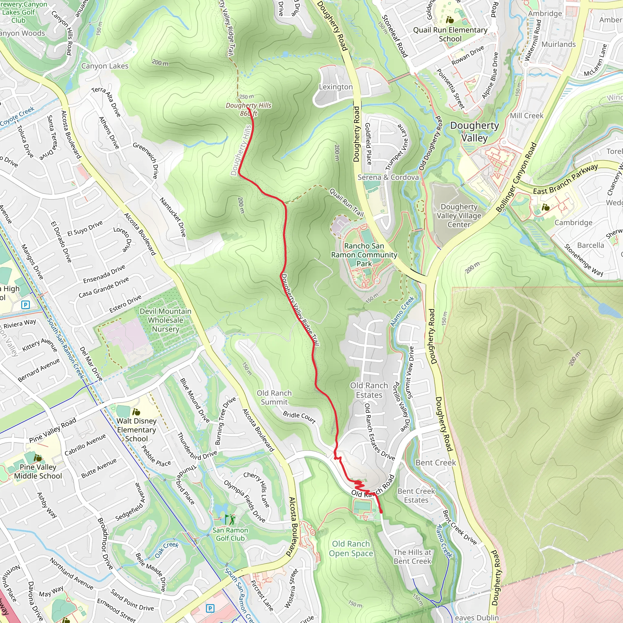 Dougherty Hills from Vista Monte Road mobile static map
