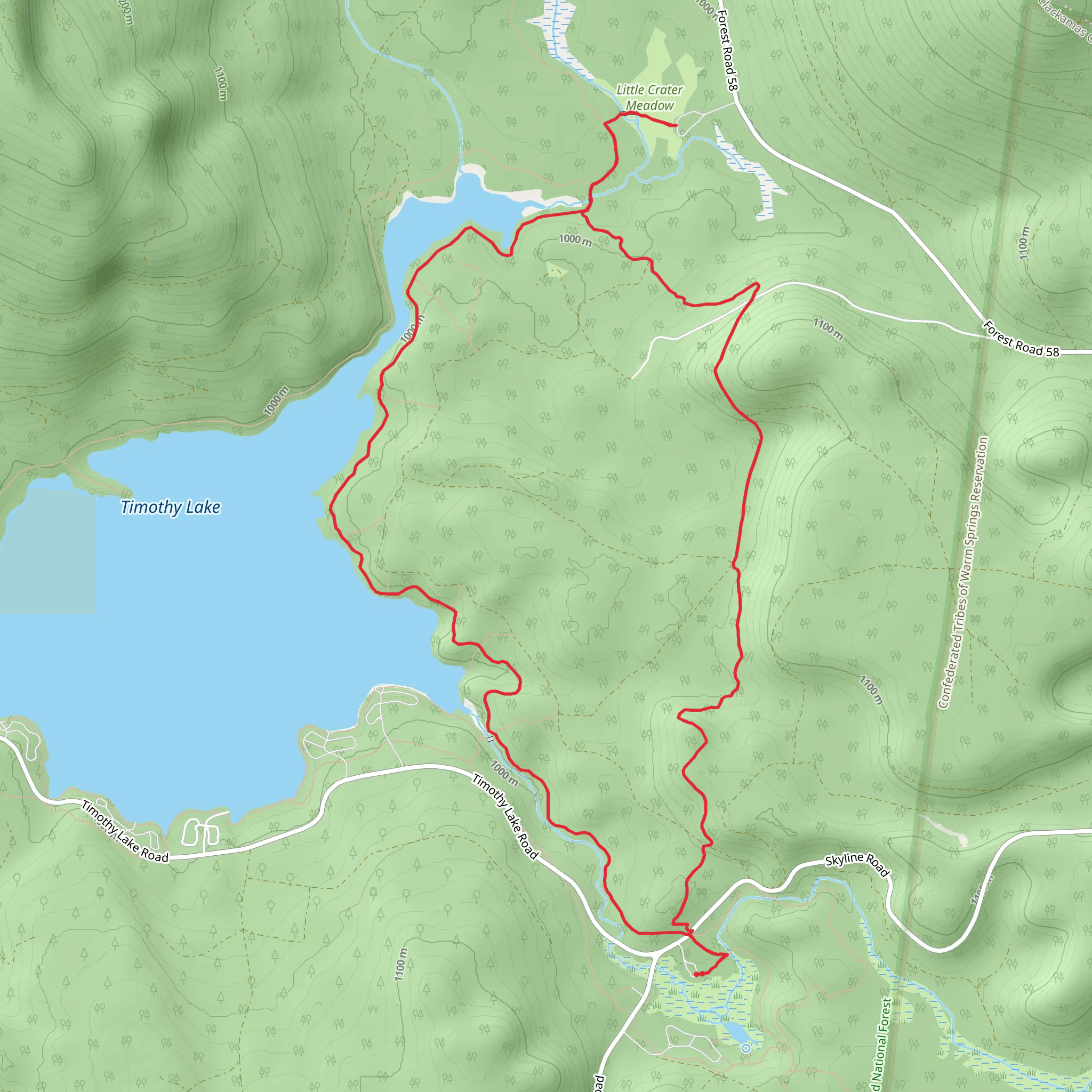 Miller, Pacific Crest and Little Crater Lake Loop Trail mobile static map