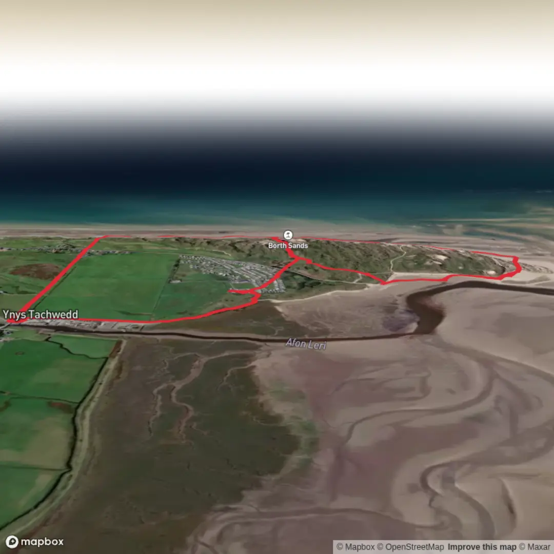 An image depicting the trail Ynyslas Short Figure of 8 Loop and its surrounding area.