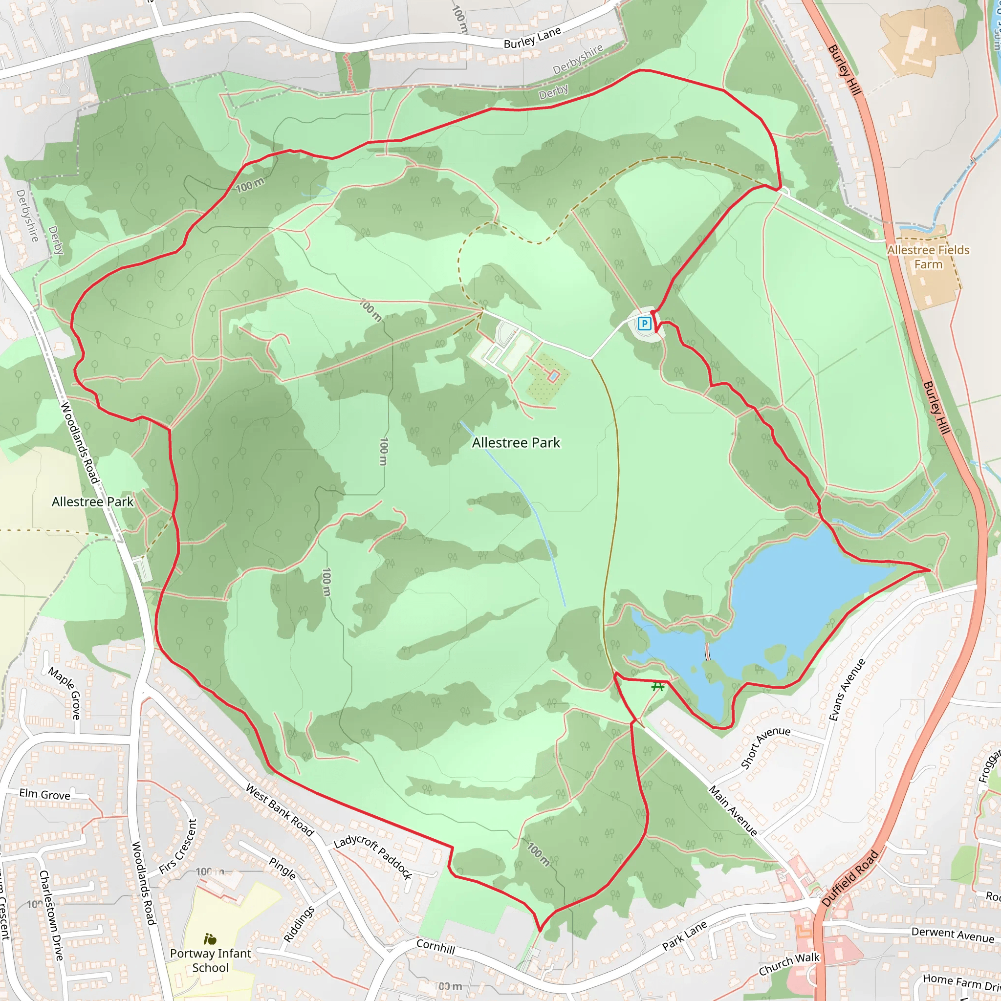 Allestree Park Lake and Allestree Park Loop mobile static map