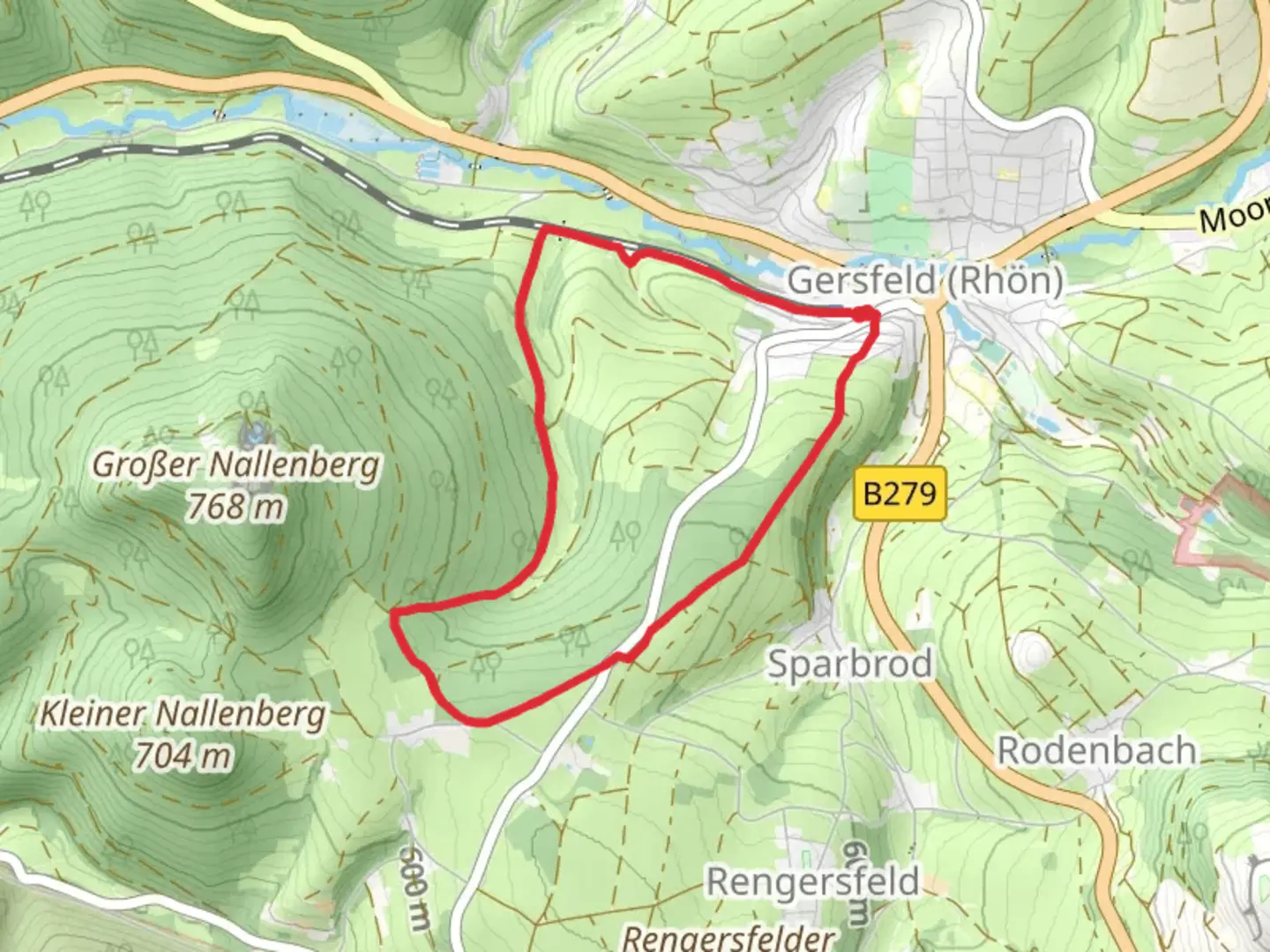 An image depicting the trail Rhön Rundweg Gersfeld and its surrounding area.