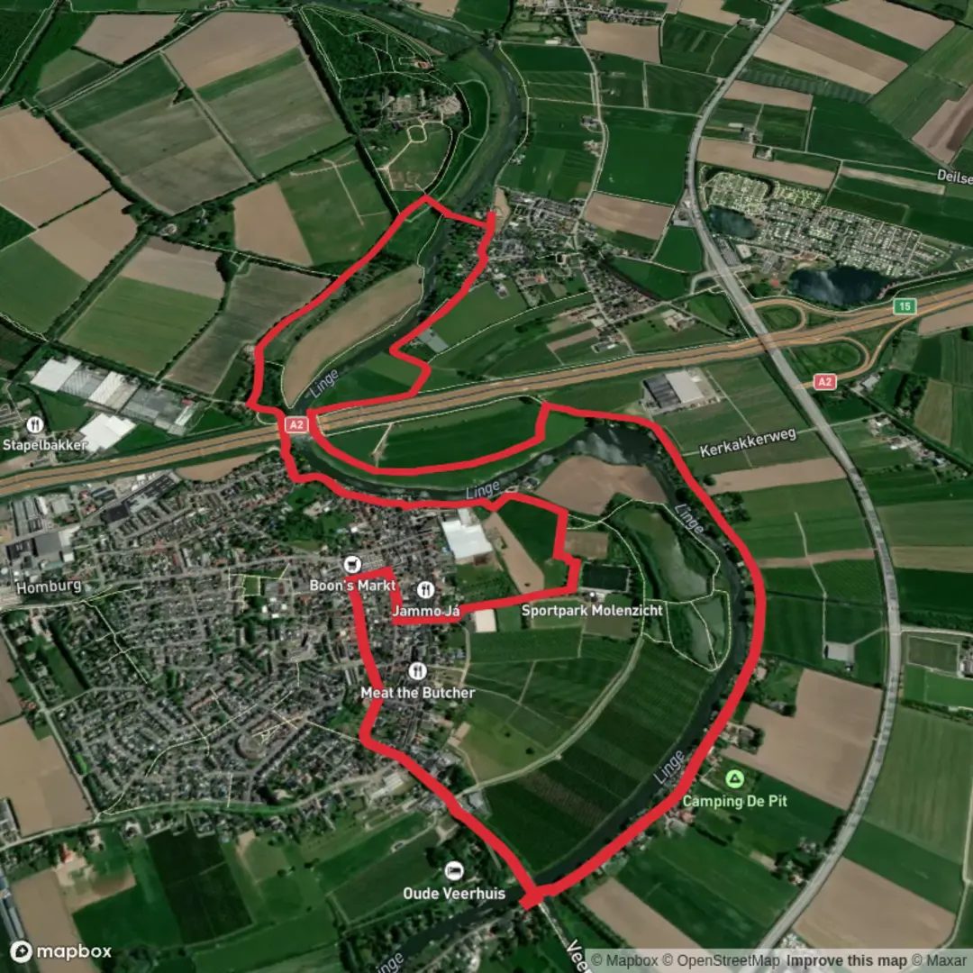 An image depicting the trail Linge and Blauwe Huisbrug Loop and its surrounding area.