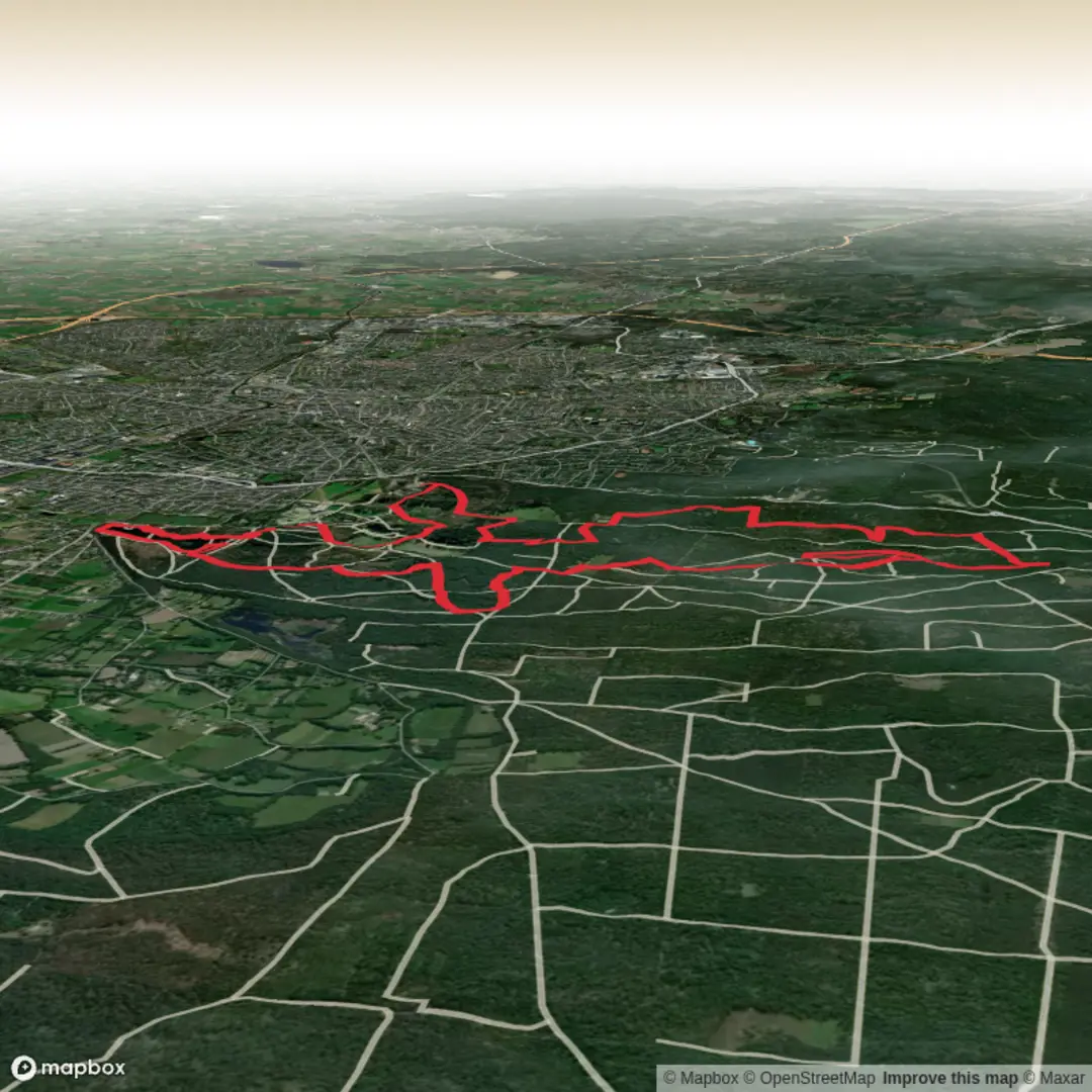 An image depicting the trail Veld Vijvers, Achterpark, Wolvenbosch and Fort Java Loop and its surrounding area.