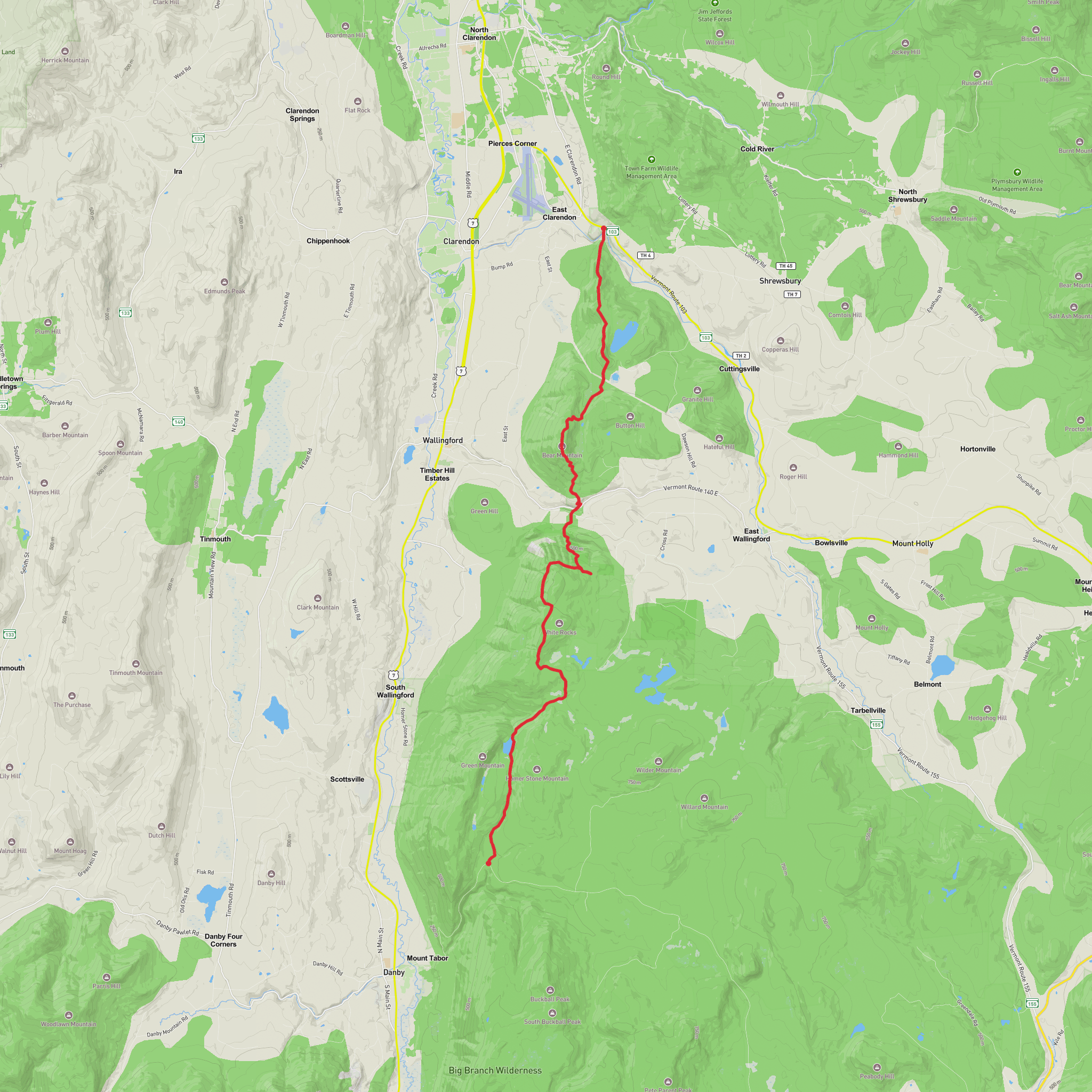 Little Rock Pond, Bear Mountain and Clarendon Gorge via Appalachian Trail mobile static map