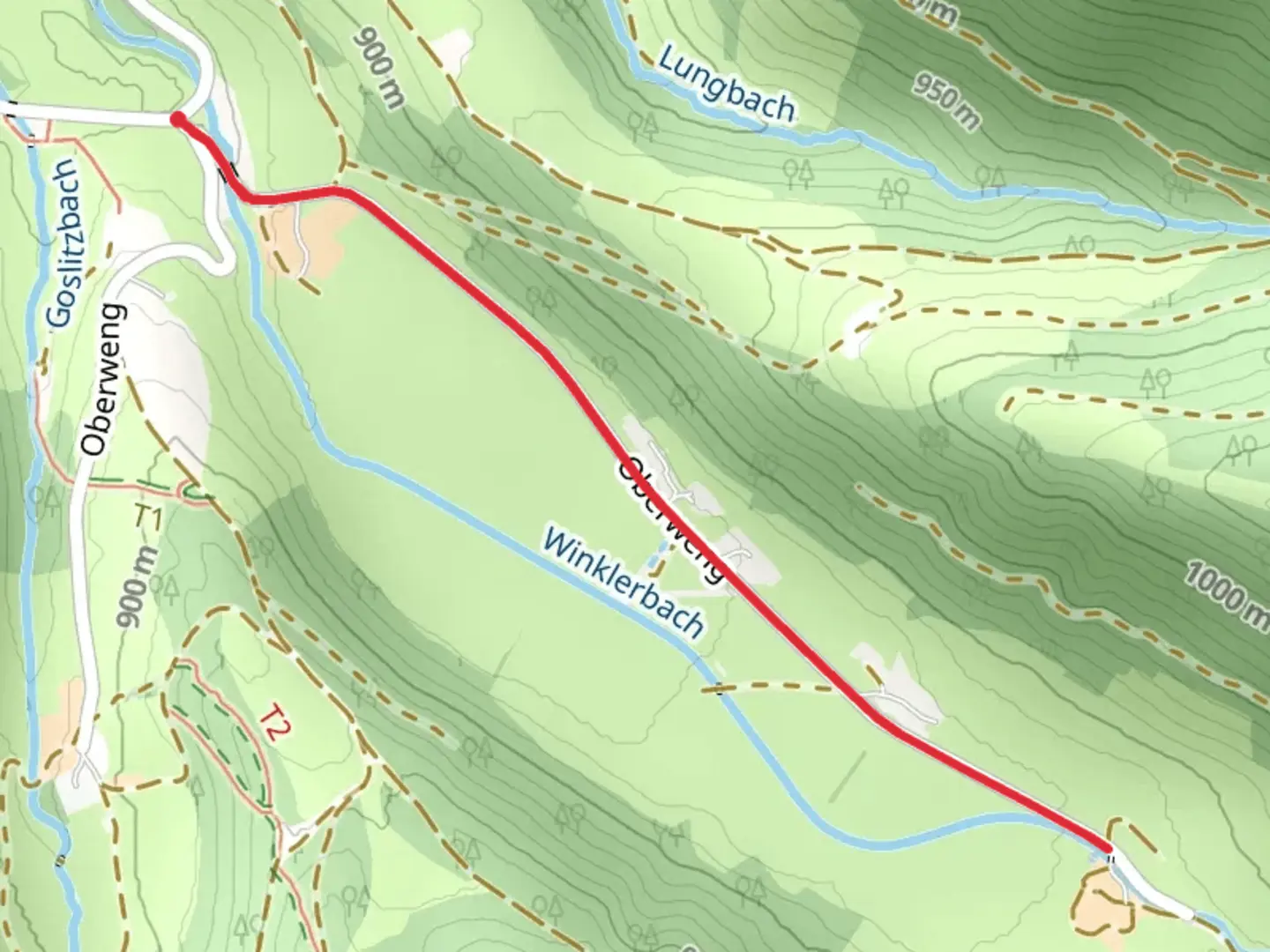 An image depicting the trail Winklertal - Oberweng Walk and its surrounding area.