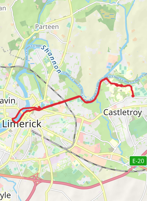 Hike from UL to Limerick City along canals  mobile static map